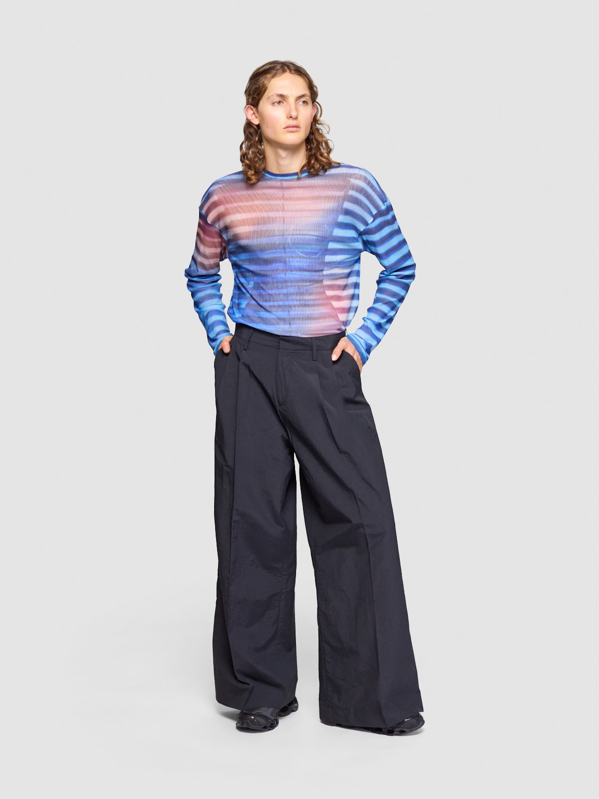 Nylon Pleated Suit Trousers in Charcoal