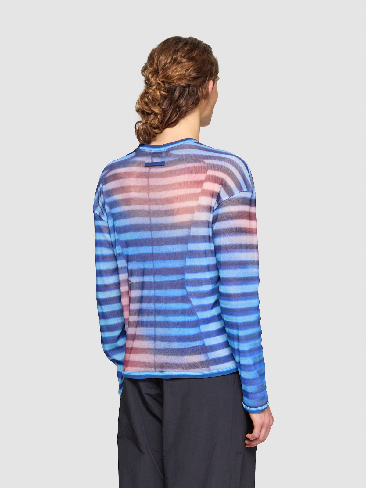 Oversized "Air" Printed Mesh Top in Blue & Peach