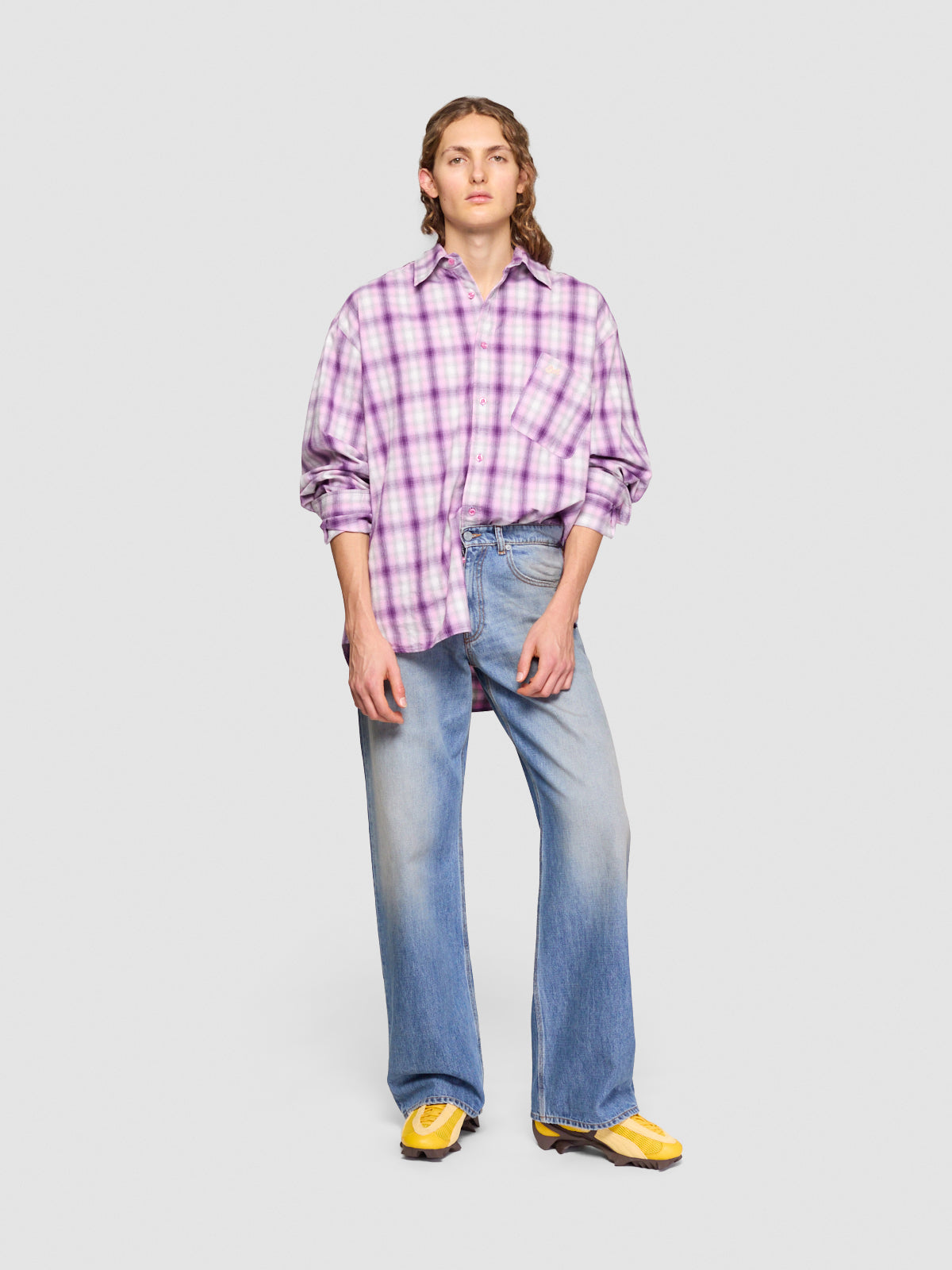Plaid Woven Overshirt in Purple