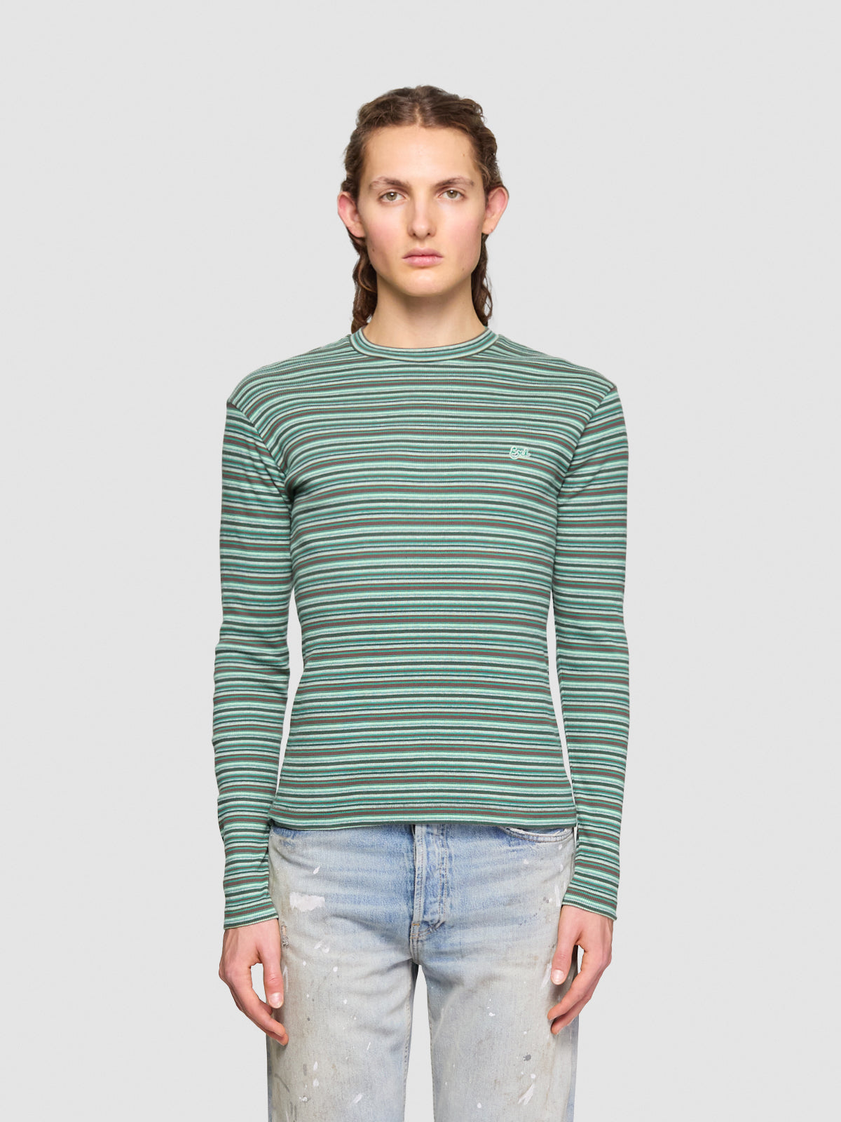 Striped Long Sleeve T-Shirt in Green