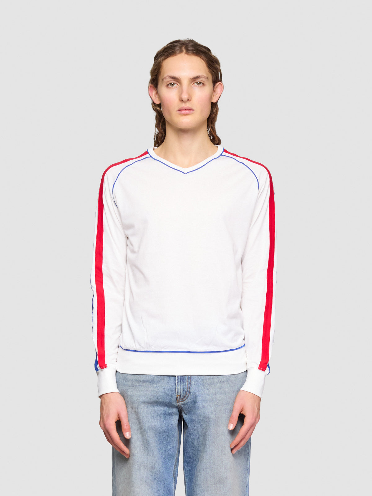 Lucas Long Sleeve T-Shirt in White & Red
