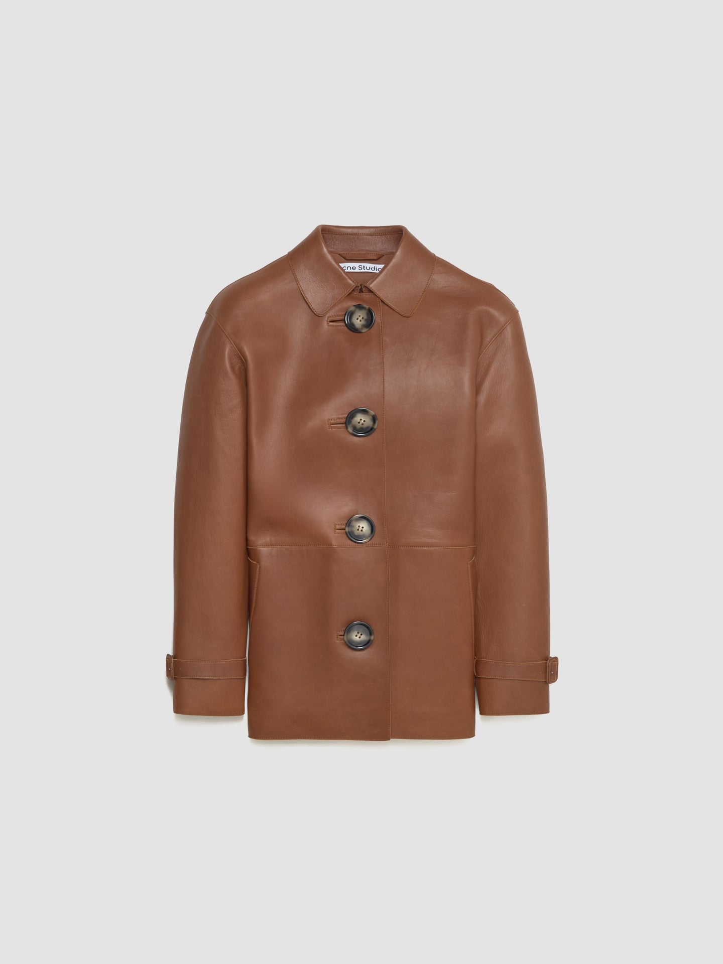 Buttoned Leather Jacket in Cognac Brown