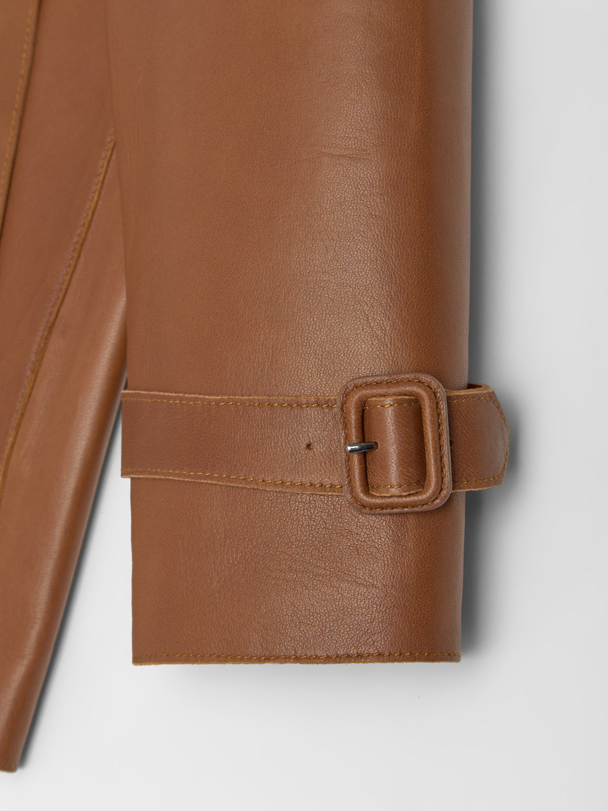 Buttoned Leather Jacket in Cognac Brown