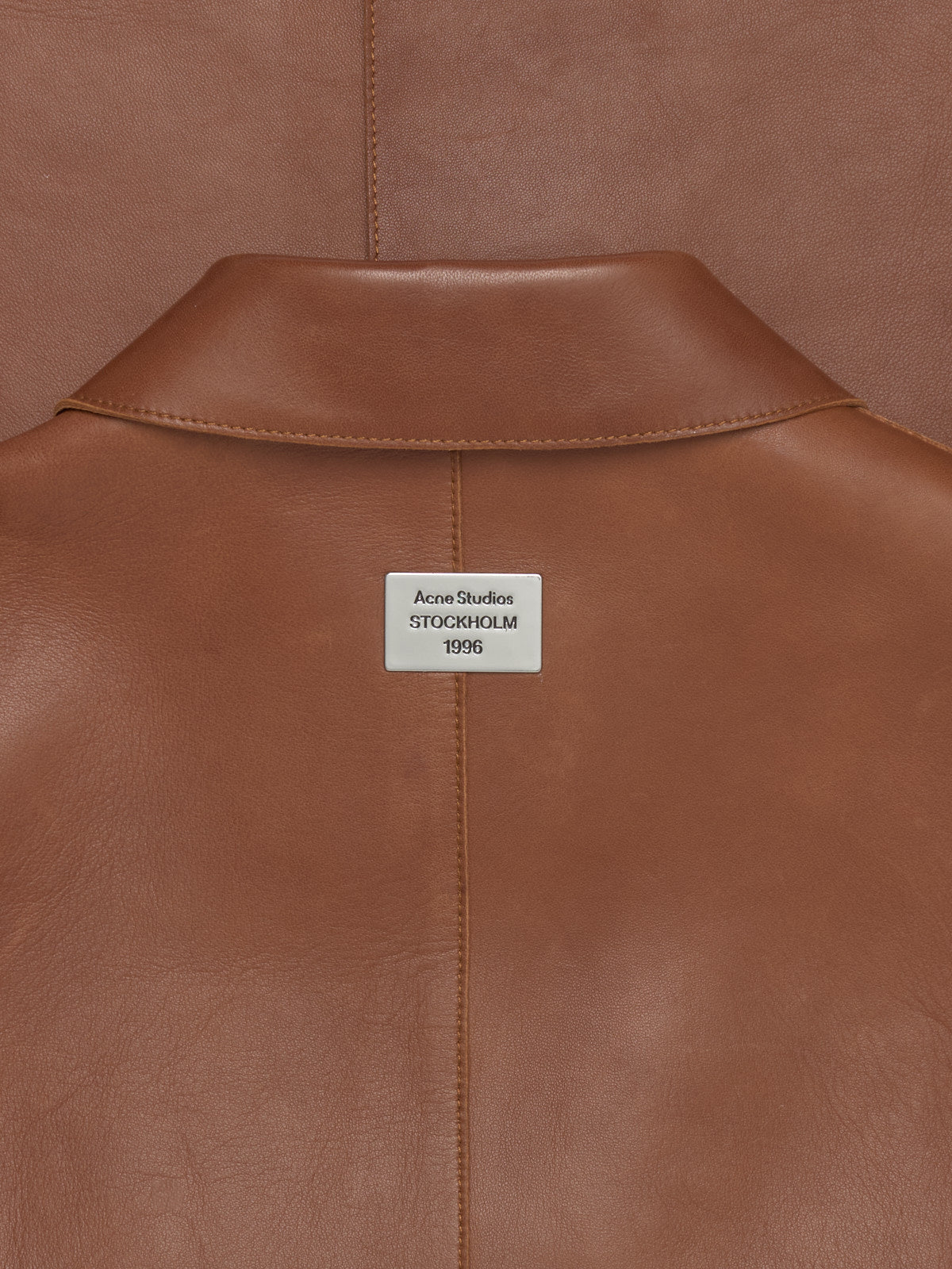 Buttoned Leather Jacket in Cognac Brown