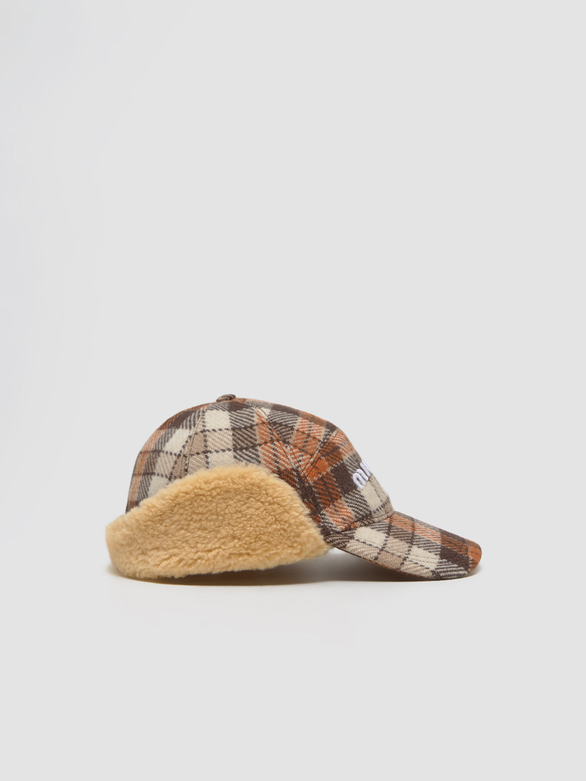 Checked Fluffy Fleece Cap in Cocoa & Papaya