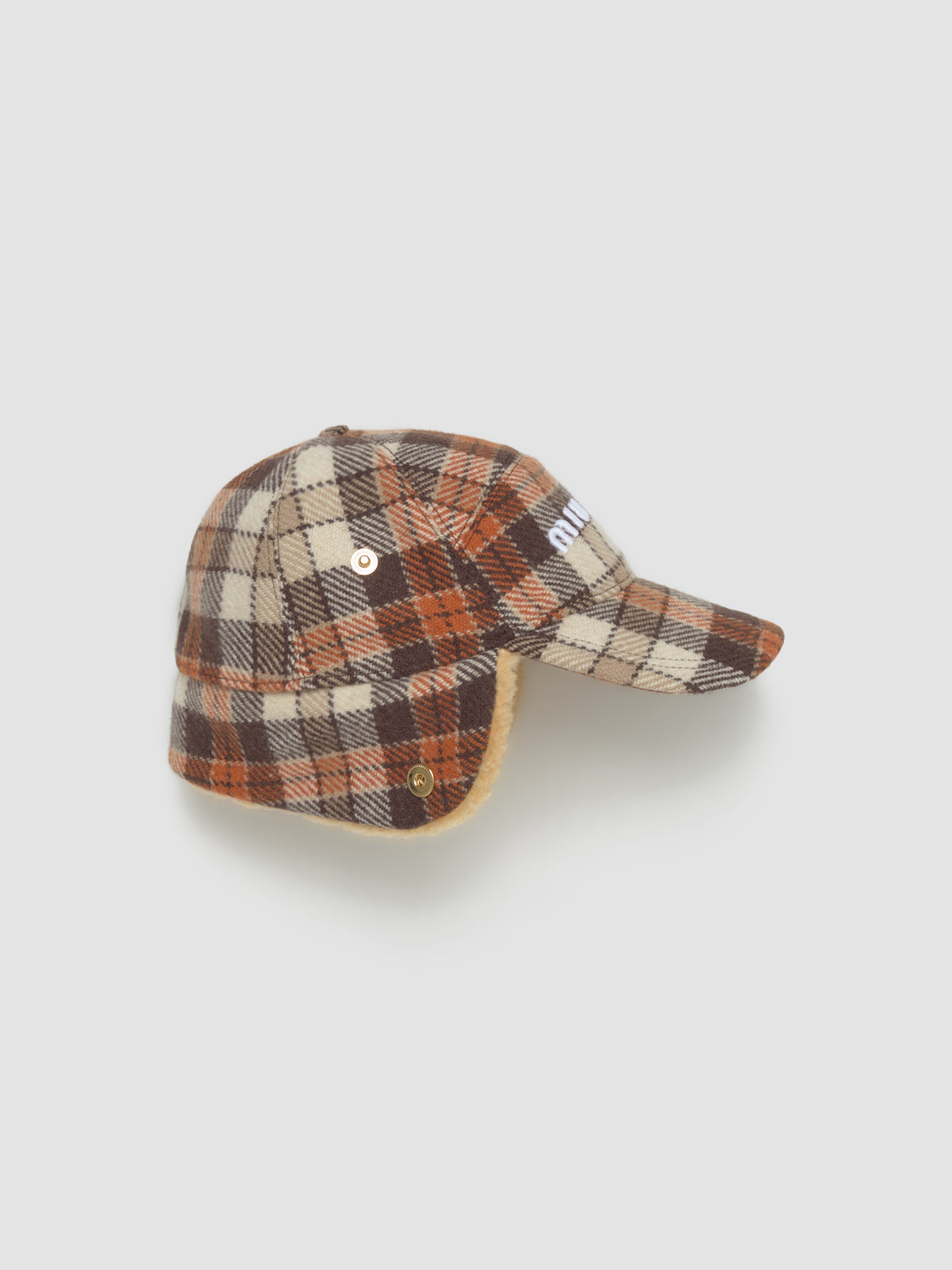 Checked Fluffy Fleece Cap in Cocoa & Papaya