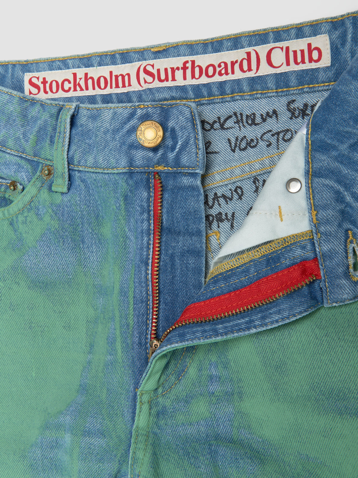 x Stockholm Surfboard Club Painted Bootcut Jeans in Green