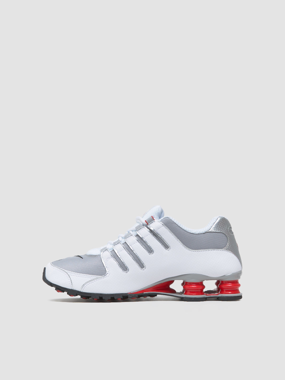 Shox NZ Sneaker in White & Metallic Silver