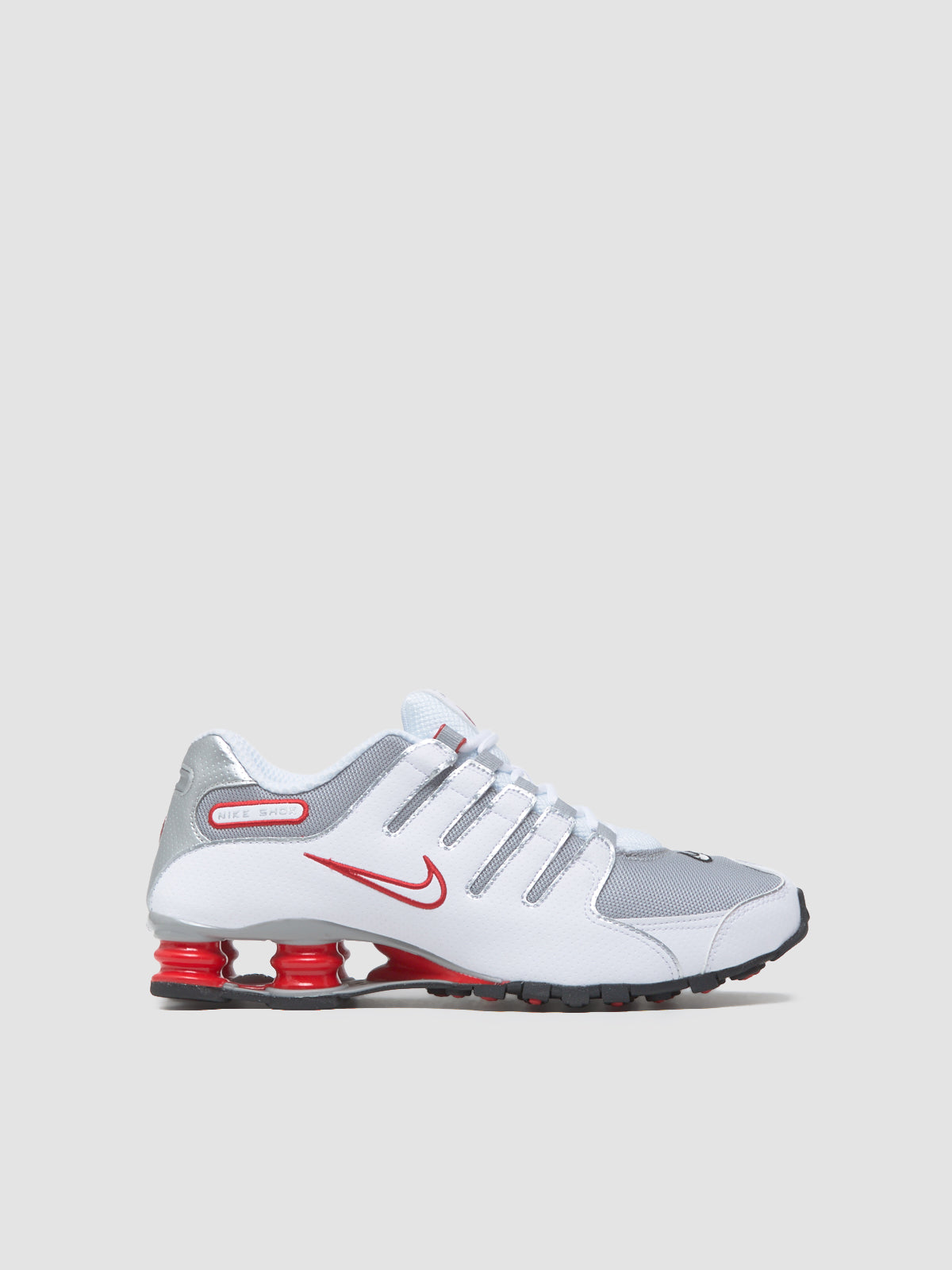 Shox NZ Sneaker in White & Metallic Silver
