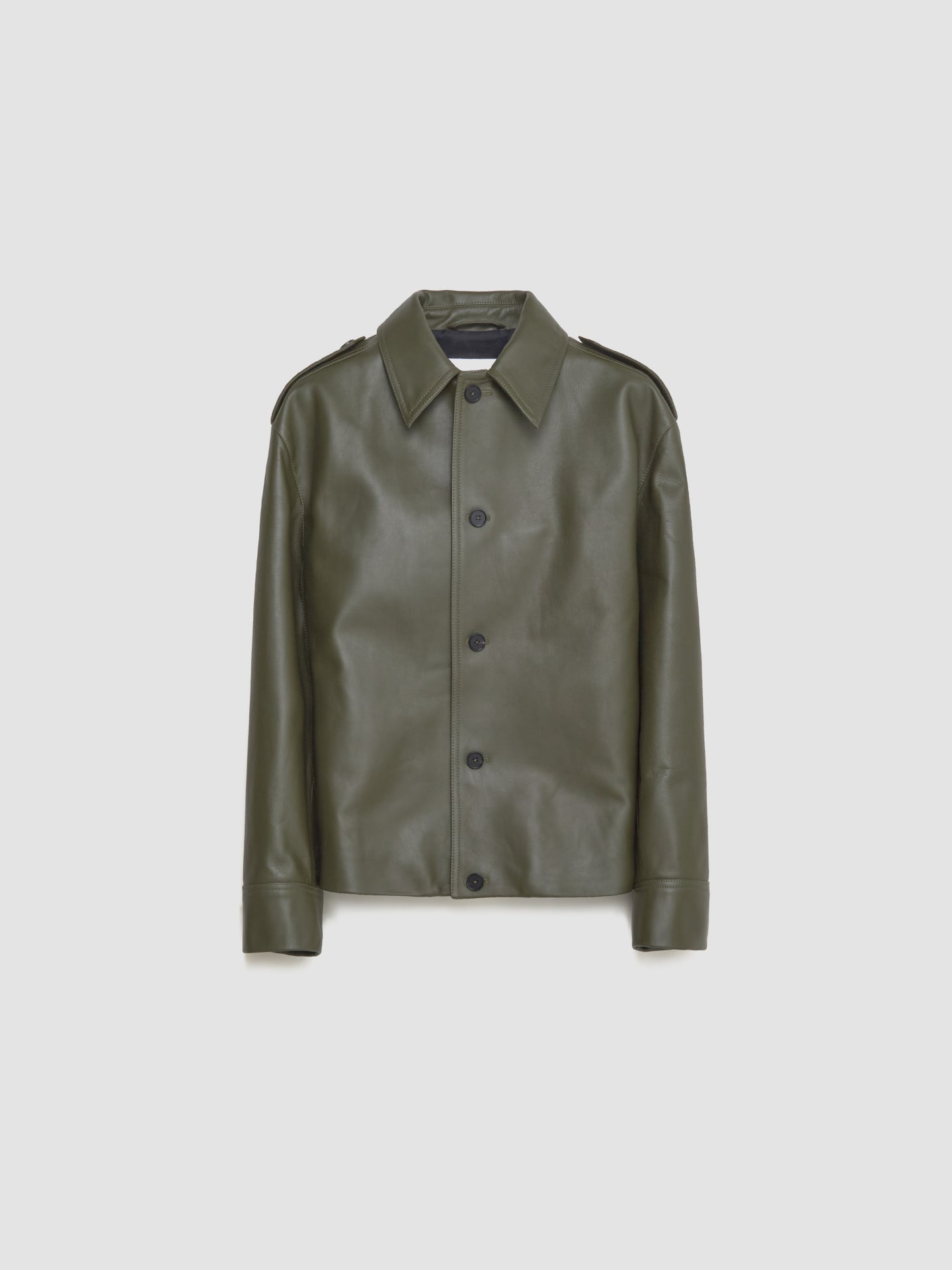 Leather Blouson Jacket in Lichen Green