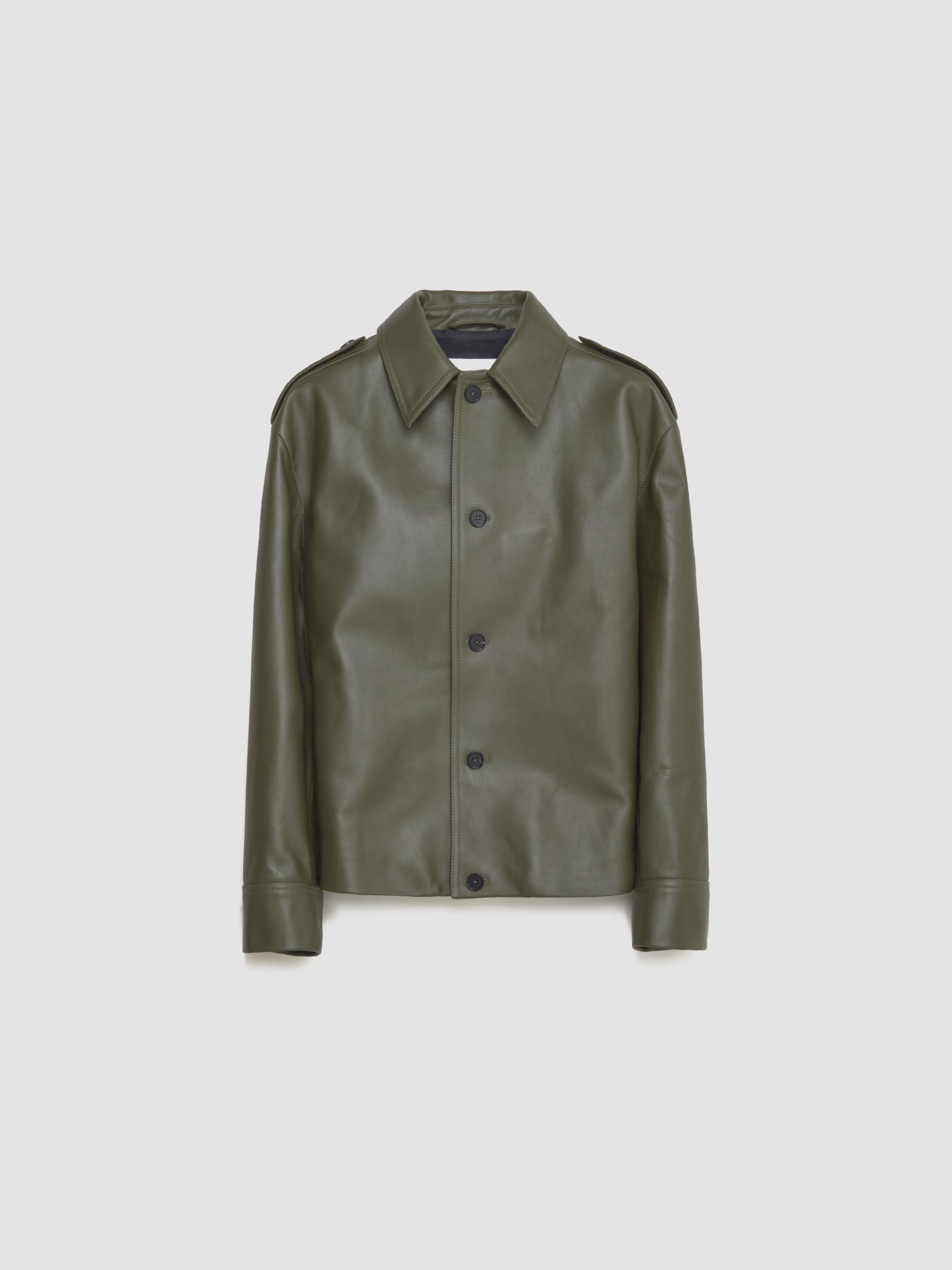 Leather Blouson Jacket in Lichen Green