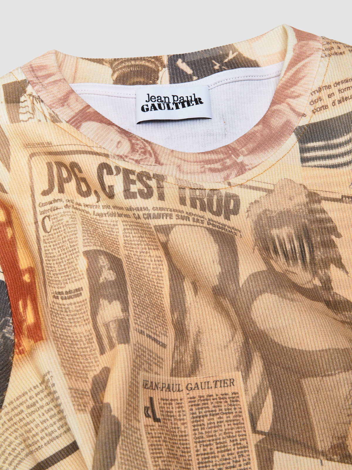 Ribbed T-Shirt Printed "Journal" in Ecru