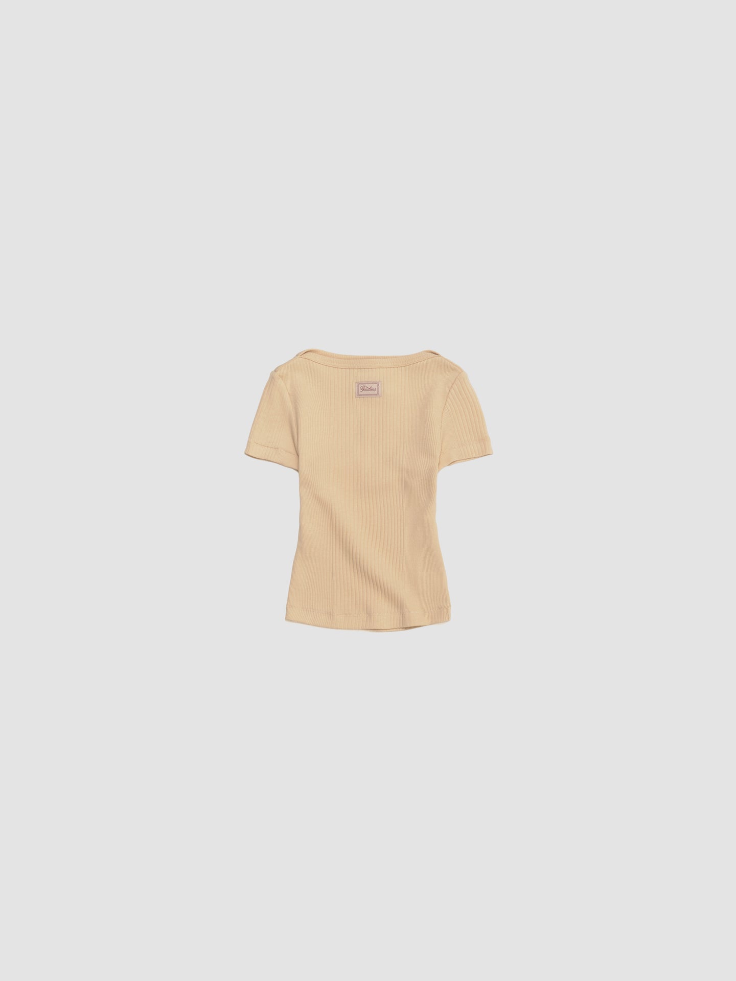 Ribbed Cropped Baby Tee with "Gaultier" Patch in Nude