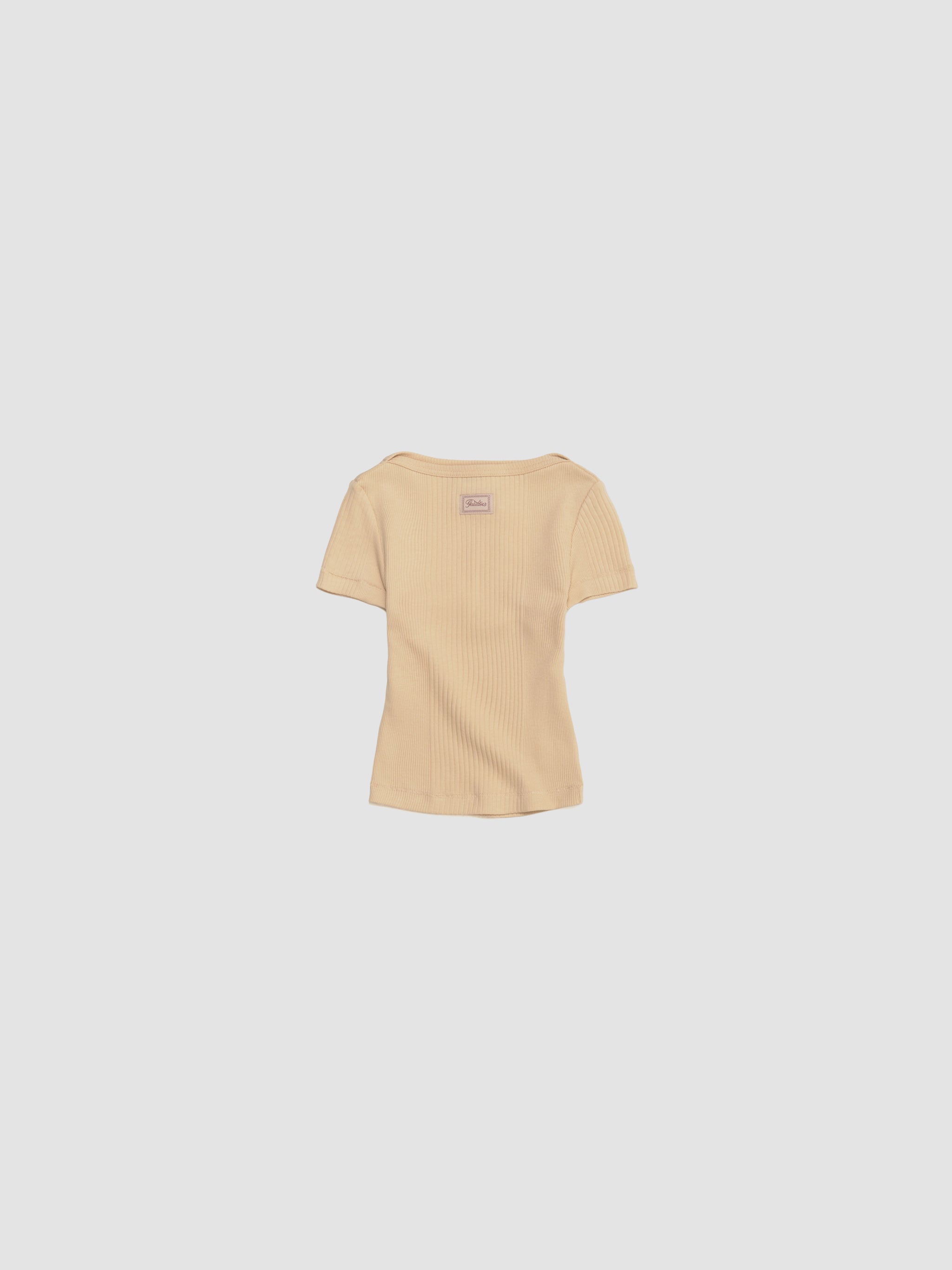 Ribbed Cropped Baby Tee with "Gaultier" Patch in Nude