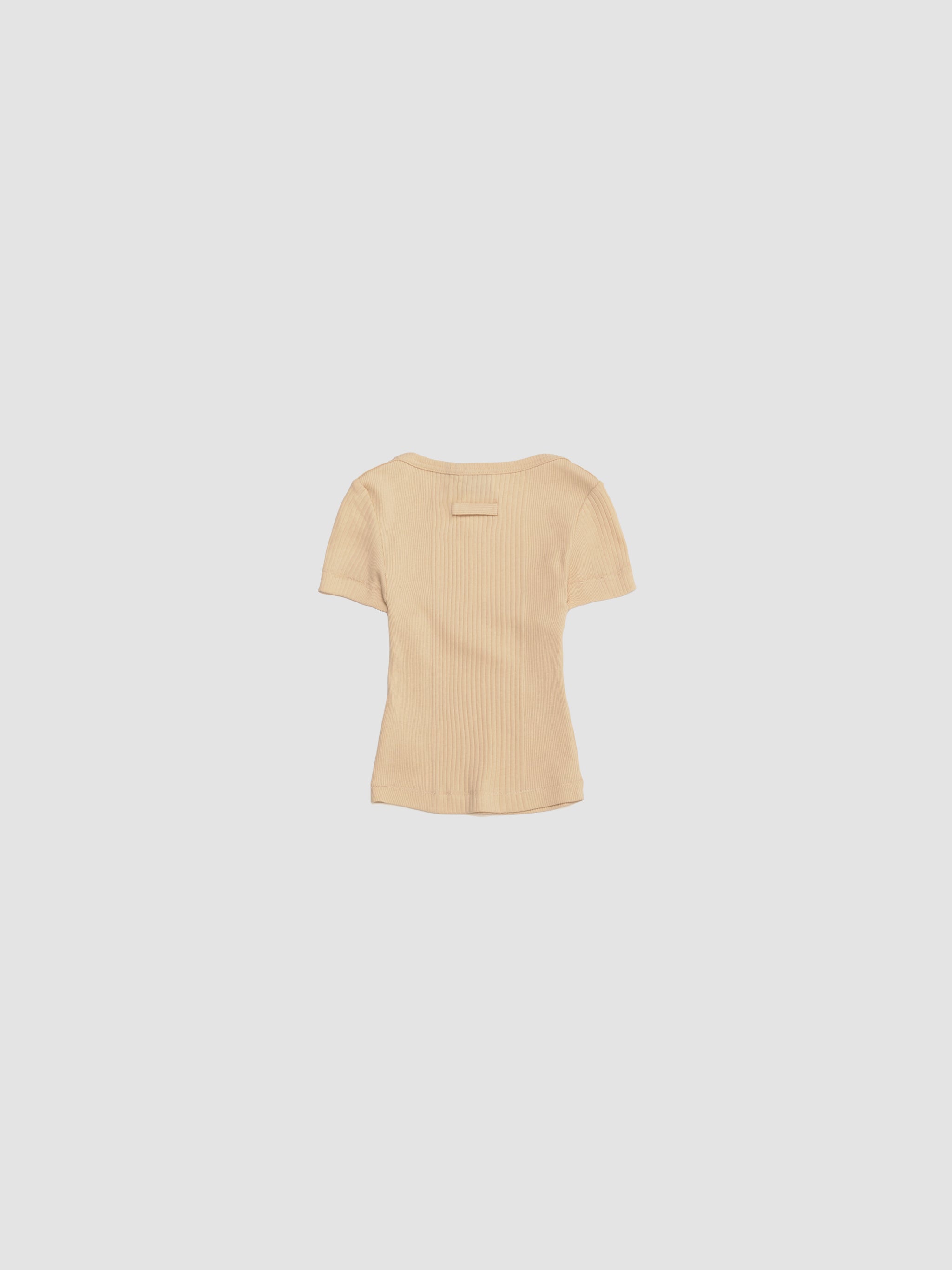 Ribbed Cropped Baby Tee with "Gaultier" Patch in Nude