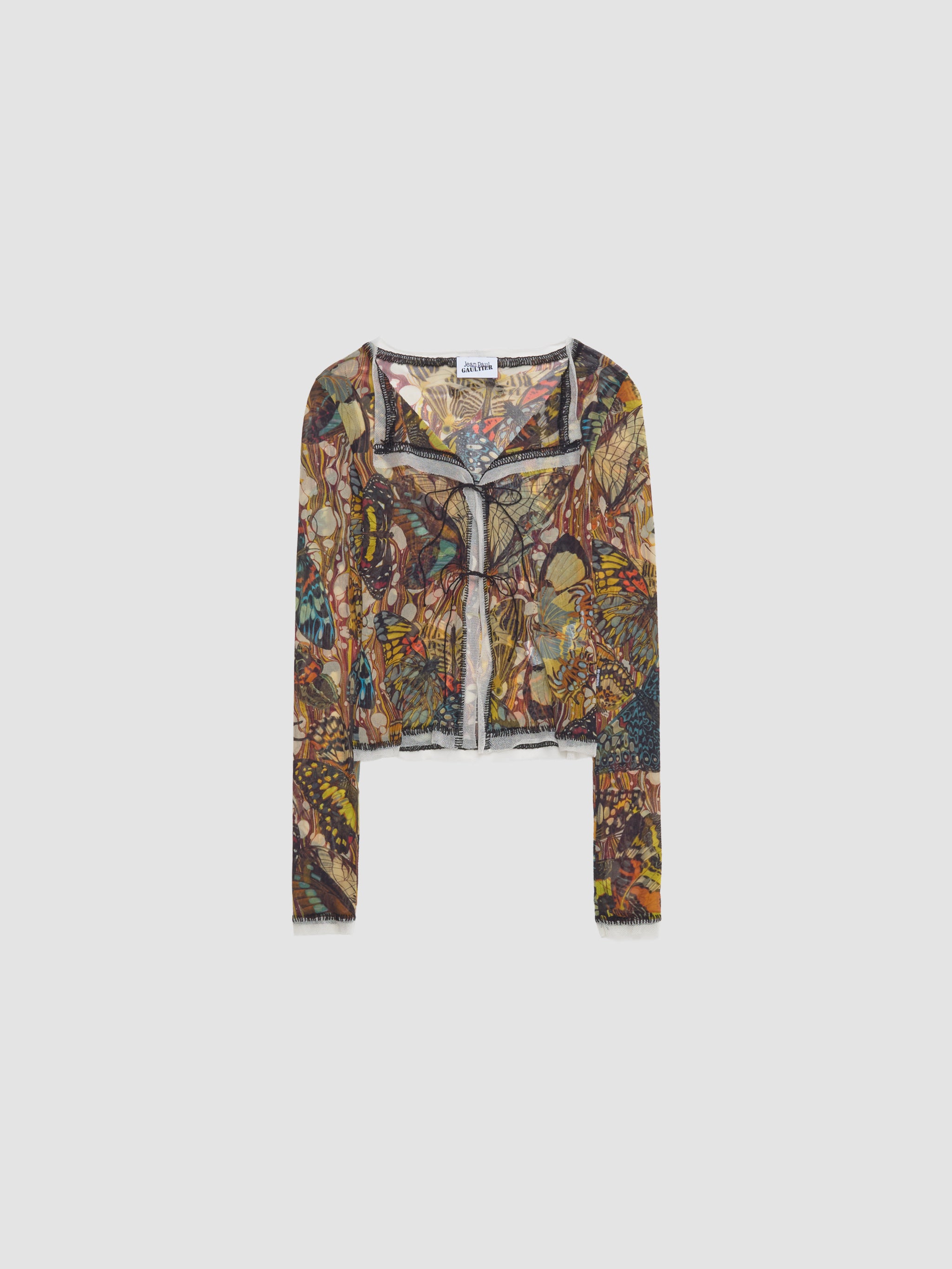 Mesh Long Sleeved Cardigan Printed "Papillon" in Multicolor