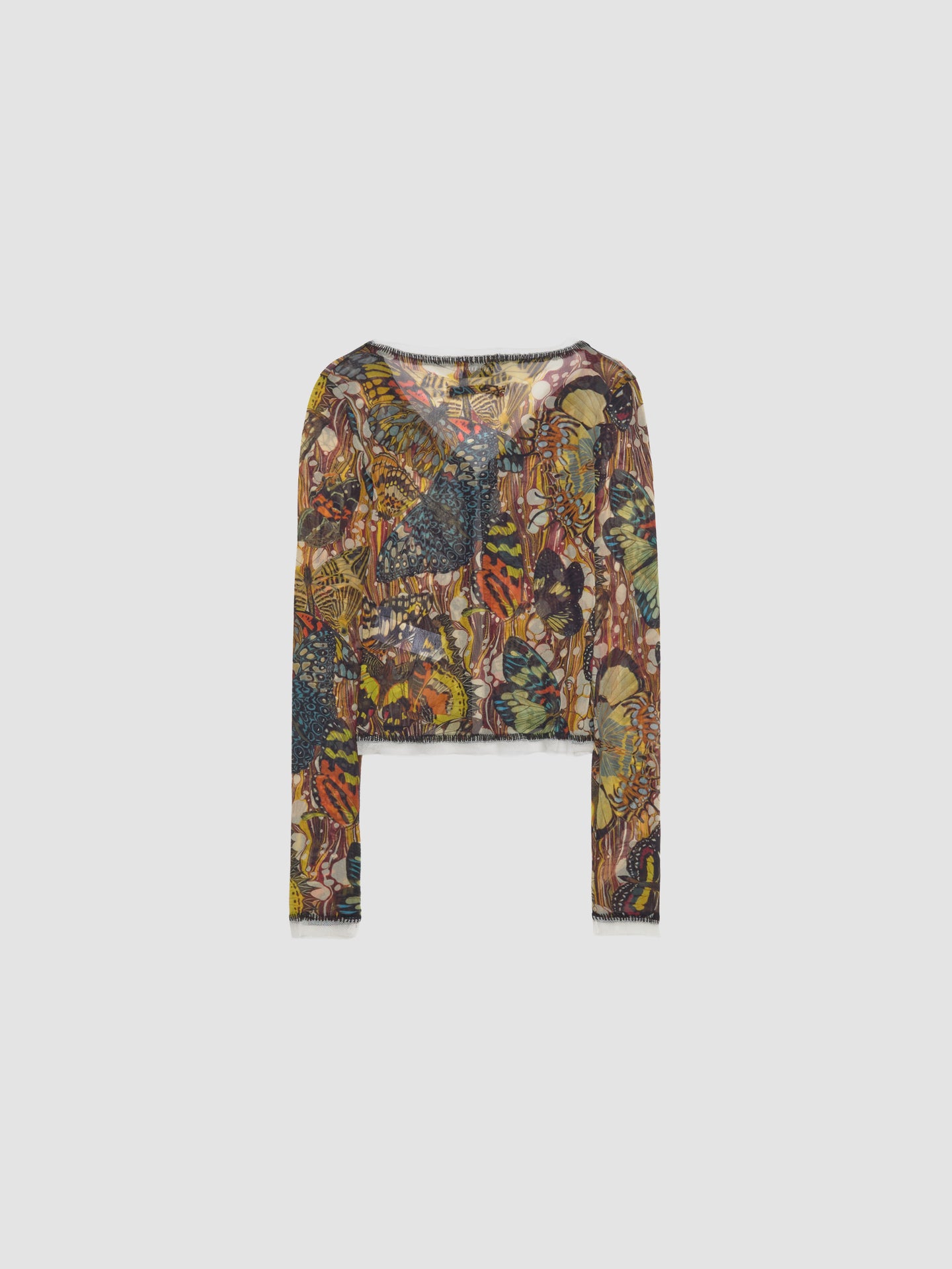 Mesh Long Sleeved Cardigan Printed "Papillon" in Multicolor