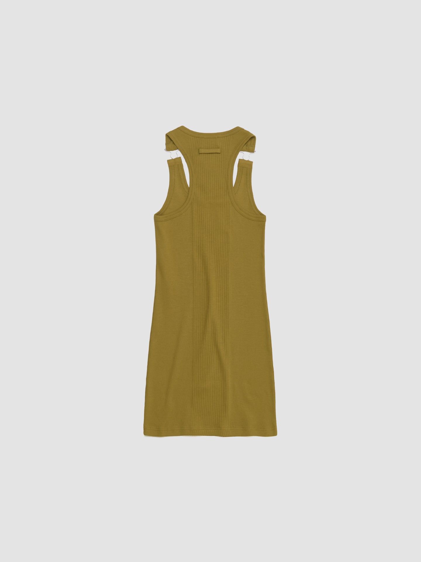 Ribbed Short Dress with "Gaultier" Patch and Overall Buckles in Green