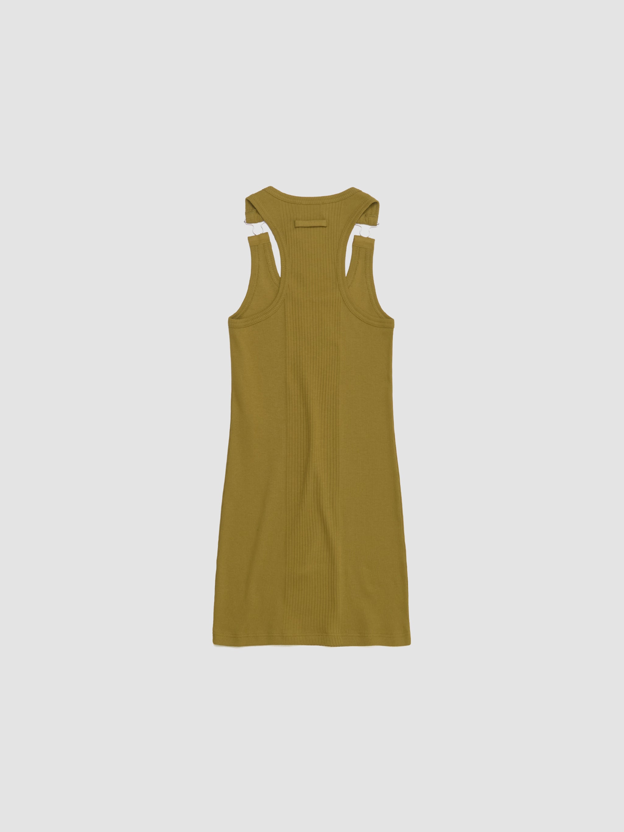 Ribbed Short Dress with "Gaultier" Patch and Overall Buckles in Green