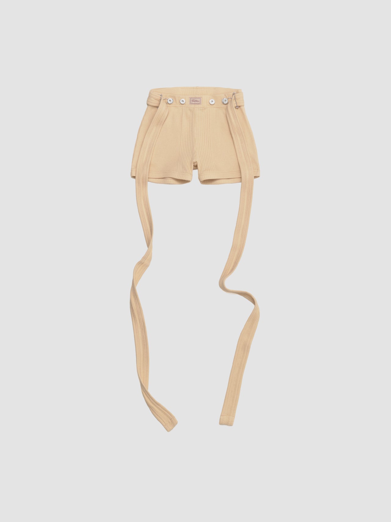 Ribbed Shorts with "Gaultier" Patch and Overall Buckles in Nude