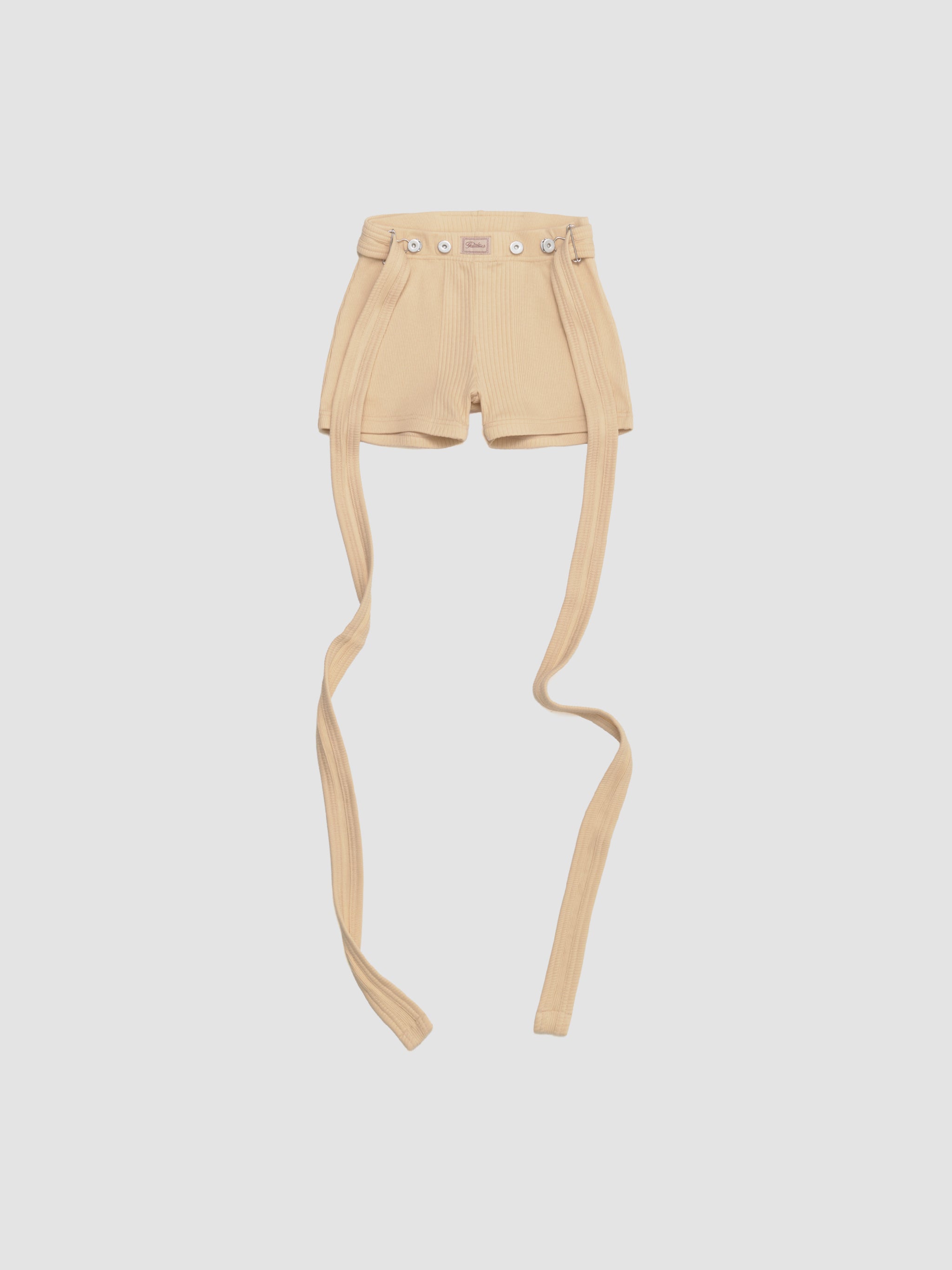 Ribbed Shorts with "Gaultier" Patch and Overall Buckles in Nude