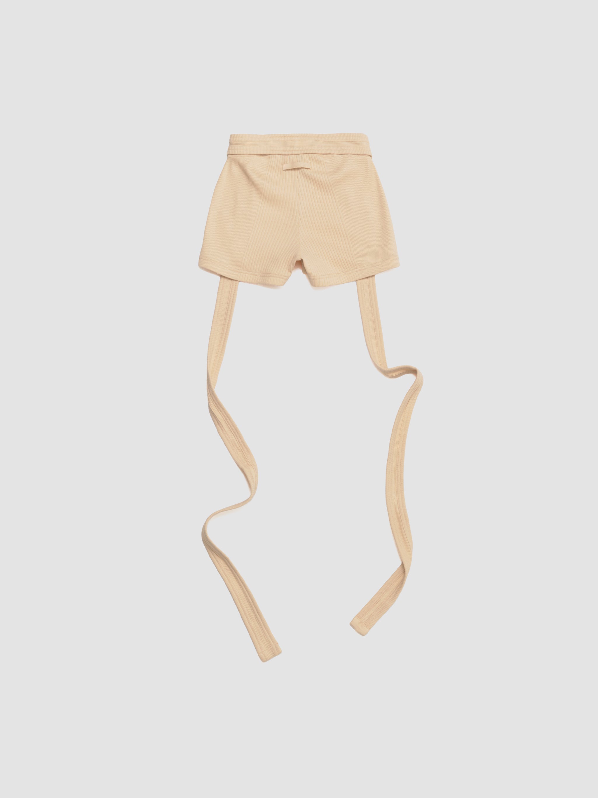 Ribbed Shorts with "Gaultier" Patch and Overall Buckles in Nude