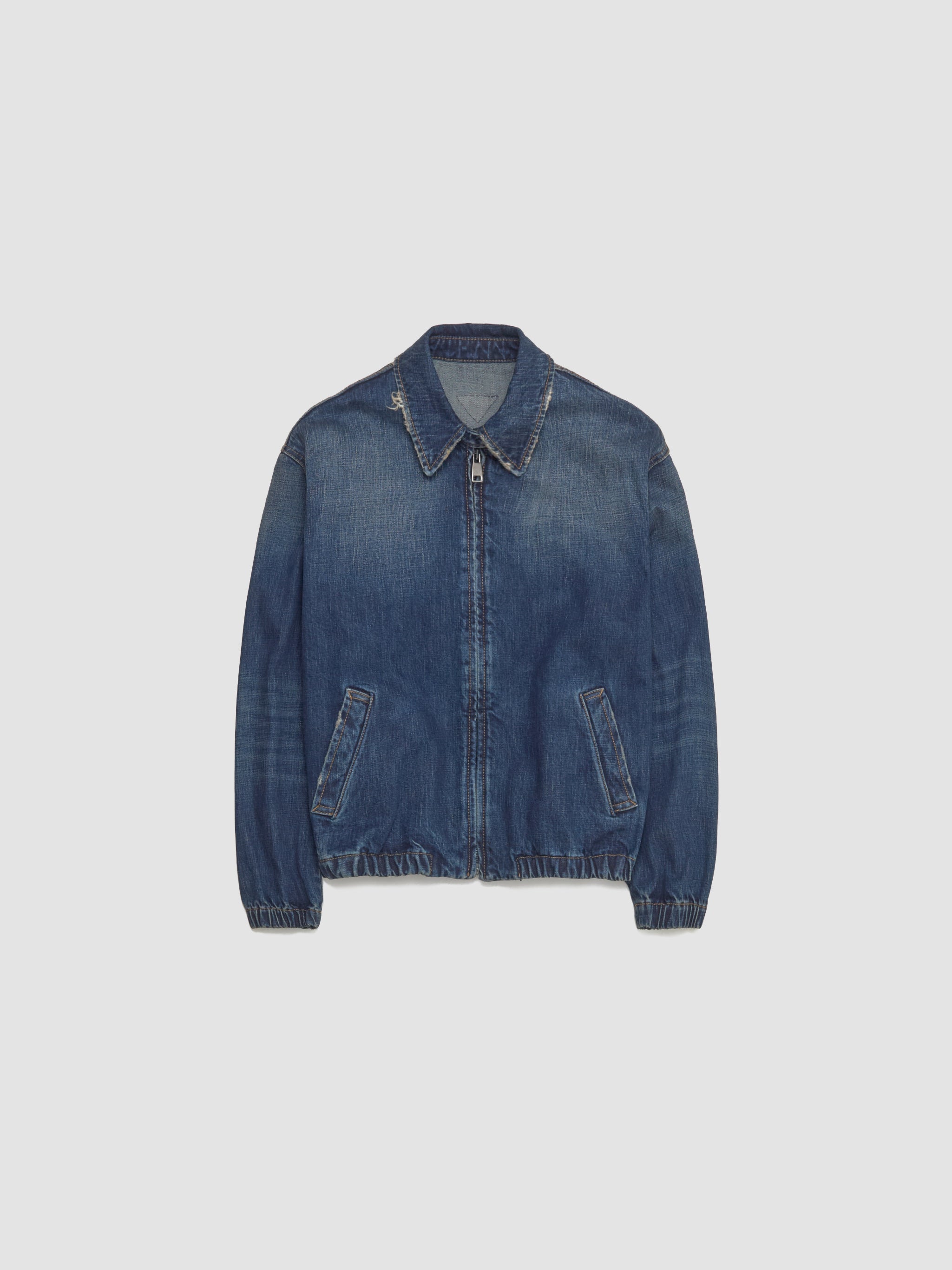 Washed Denim Blouson Jacket in Blue