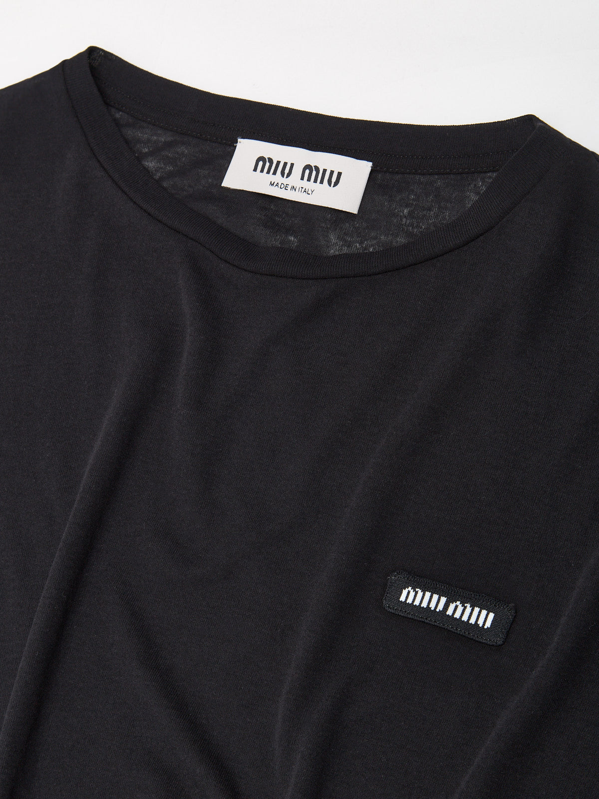 Miu Miu - Long-Sleeved Ribbed Jersey T-Shirt in Black - MJL939_133O_F0002 Voo Store Miu Miu - Long-Sleeved Ribbed Jersey T-Shirt in Black - MJL939_133O_F0002 Voo Store