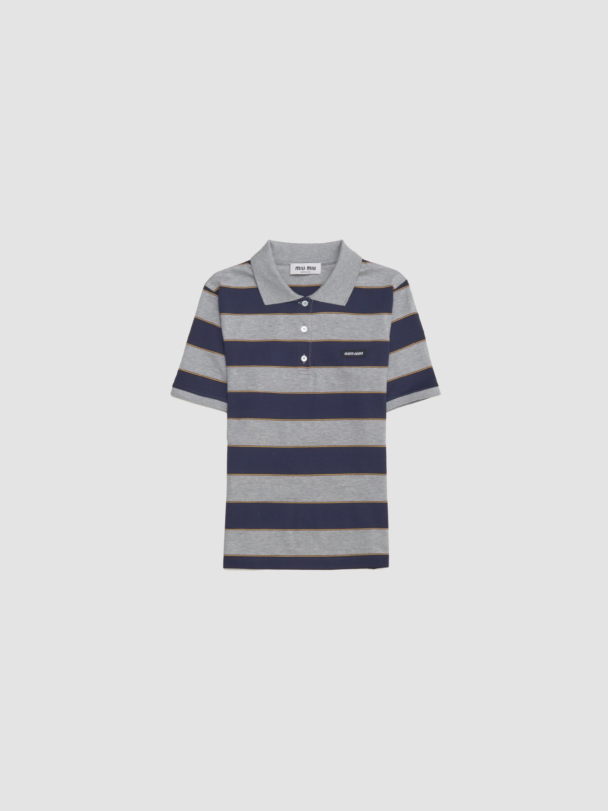 Striped Jersey Polo Shirt in Grey & Blue