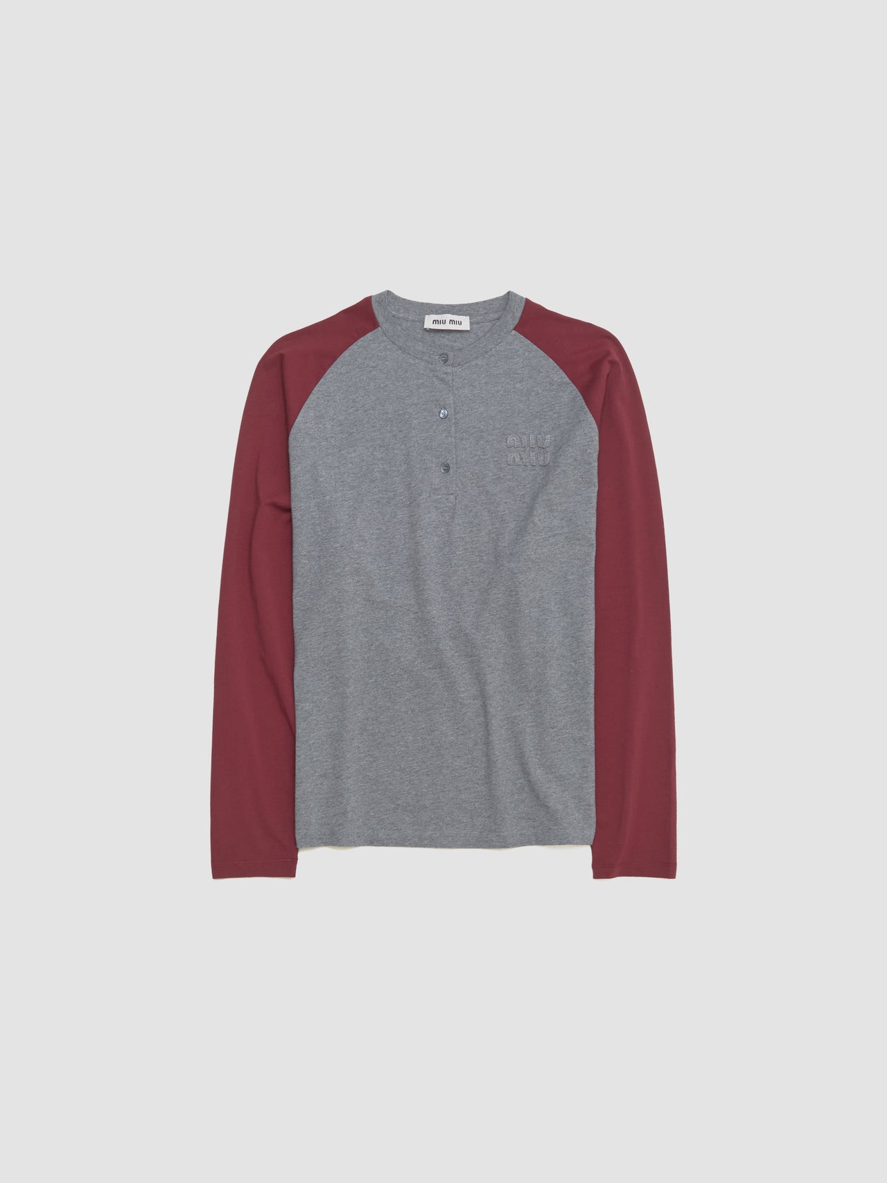 Cotton Crewneck with Buttons in Grey & Amaranth