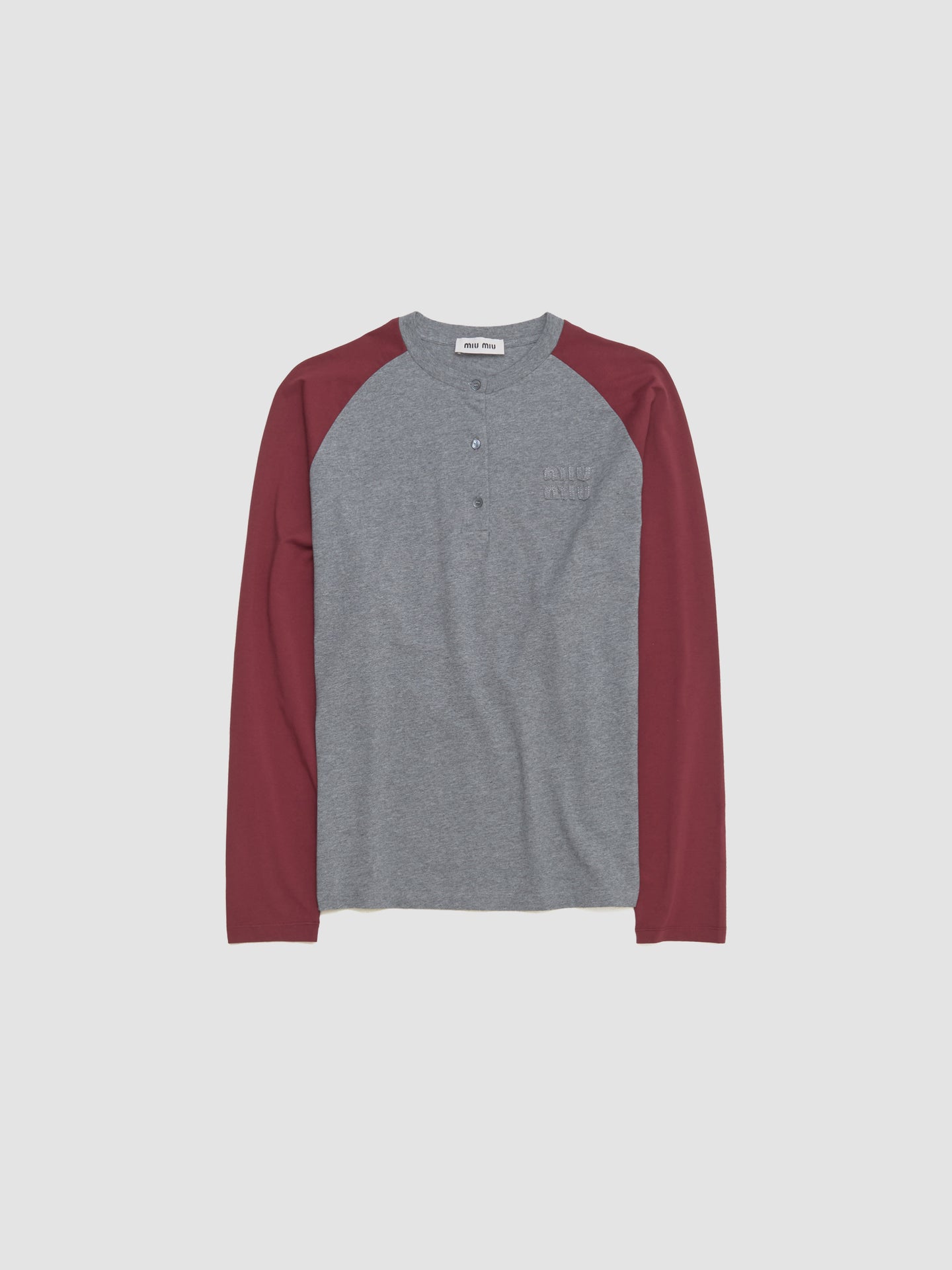 Cotton Crewneck with Buttons in Grey & Amaranth