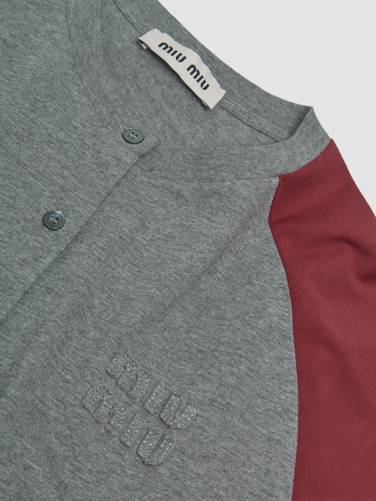 Cotton Crewneck with Buttons in Grey & Amaranth