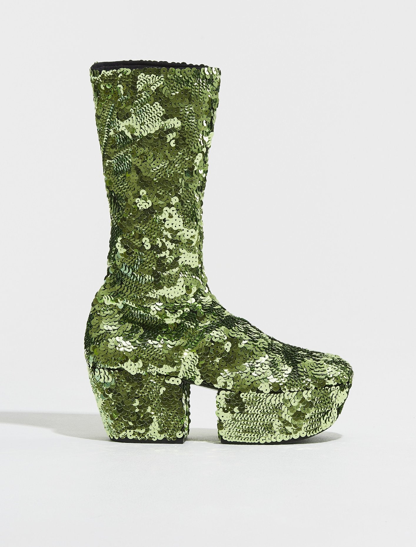 Sequinned Platform Boots in Lime