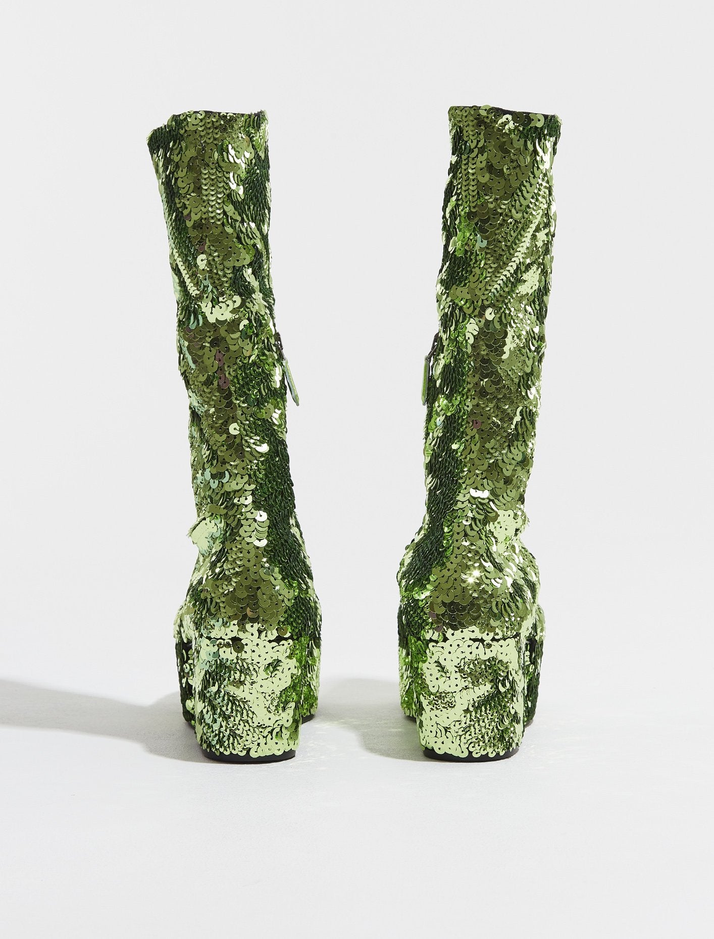 Sequinned Platform Boots in Lime