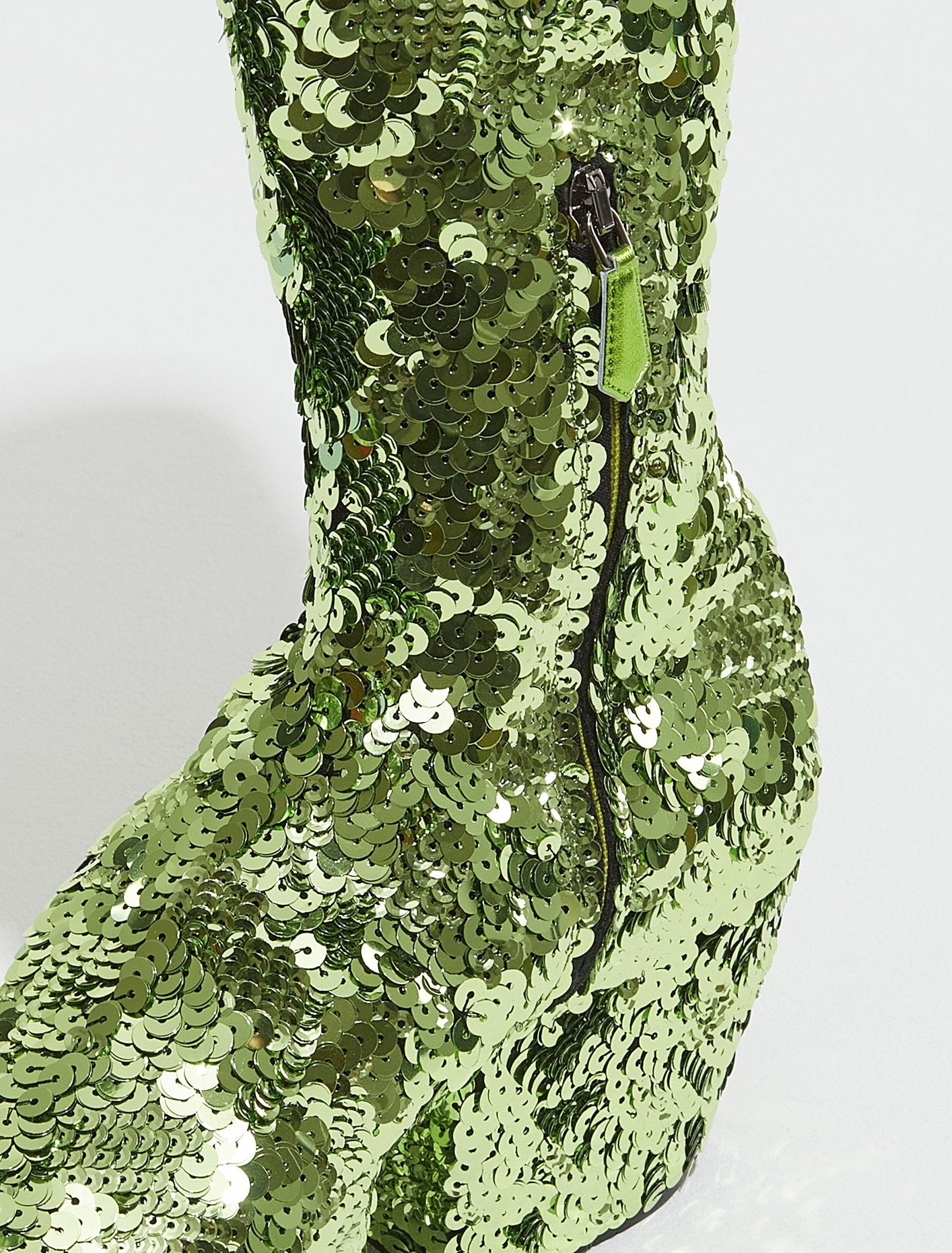 Sequinned Platform Boots in Lime