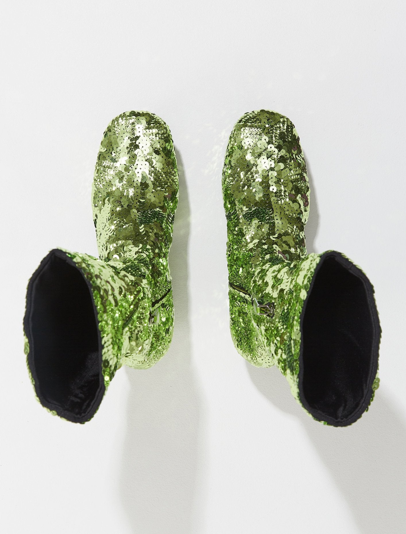 Sequinned Platform Boots in Lime