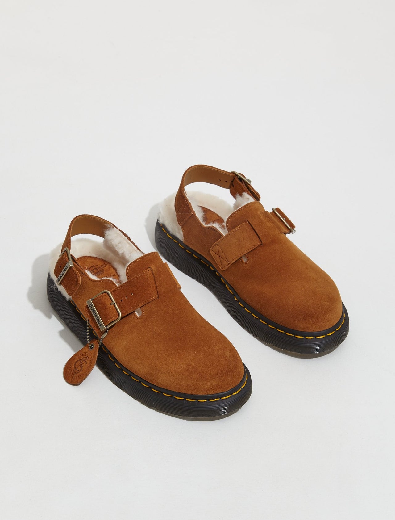 Jorge Shearling Buckle Mules in Brown