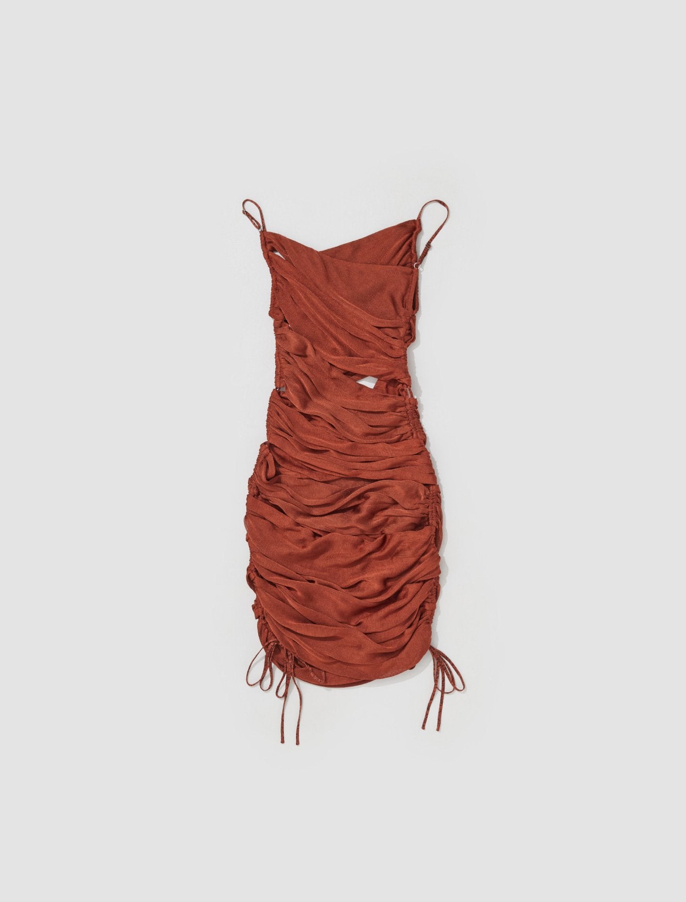 Ruched Appleskin Strap Dress in Rust