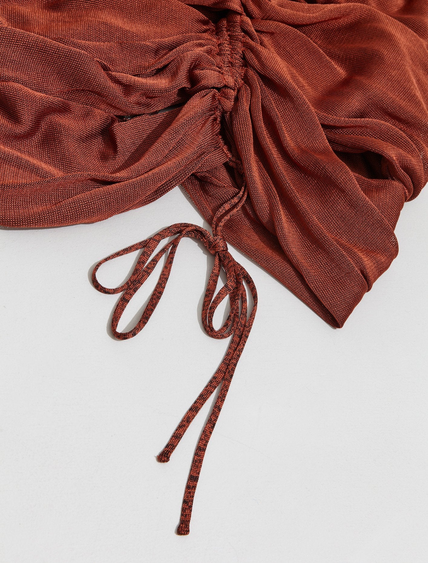 Ruched Appleskin Strap Dress in Rust