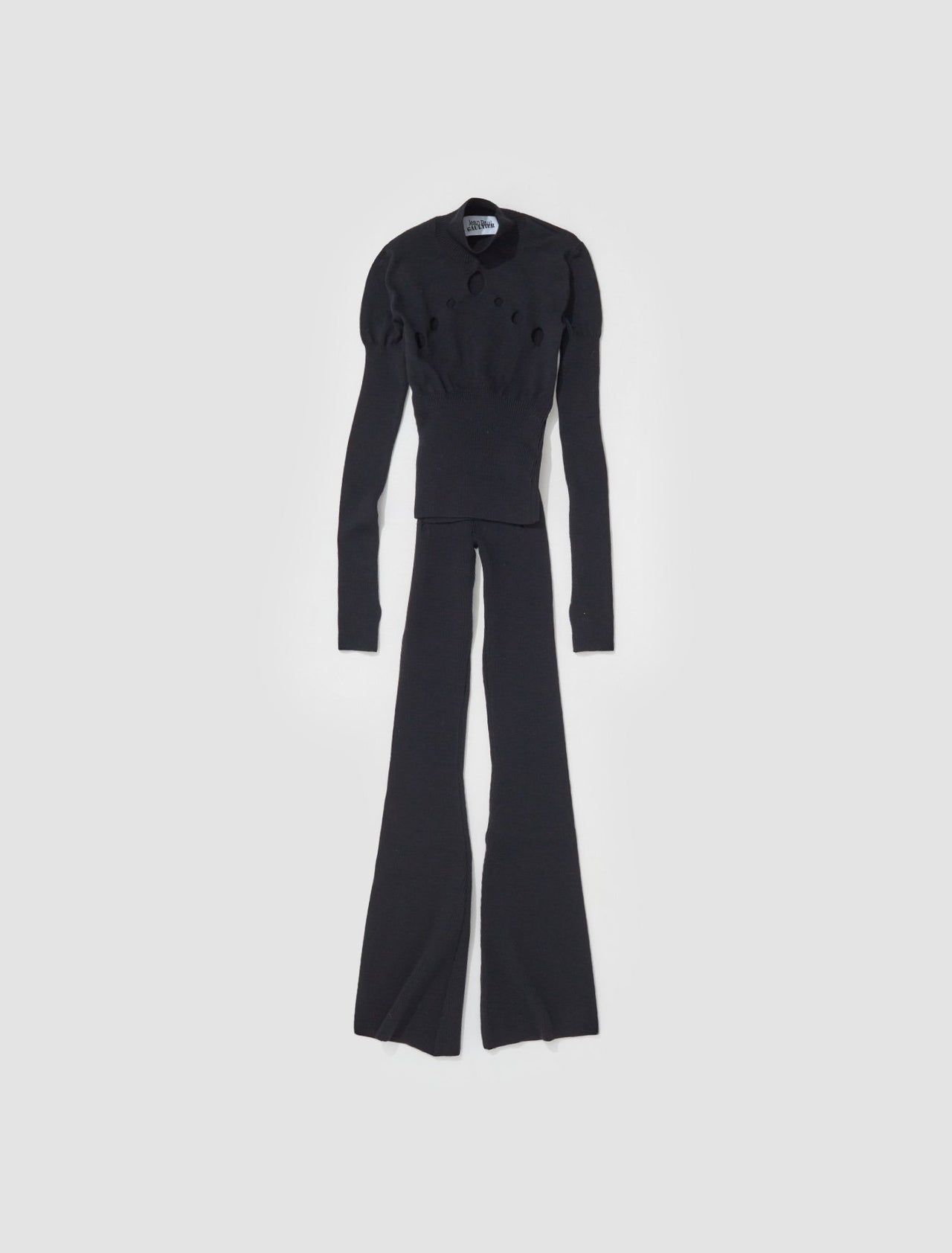 Flared Trousers with Perforated Details in Black