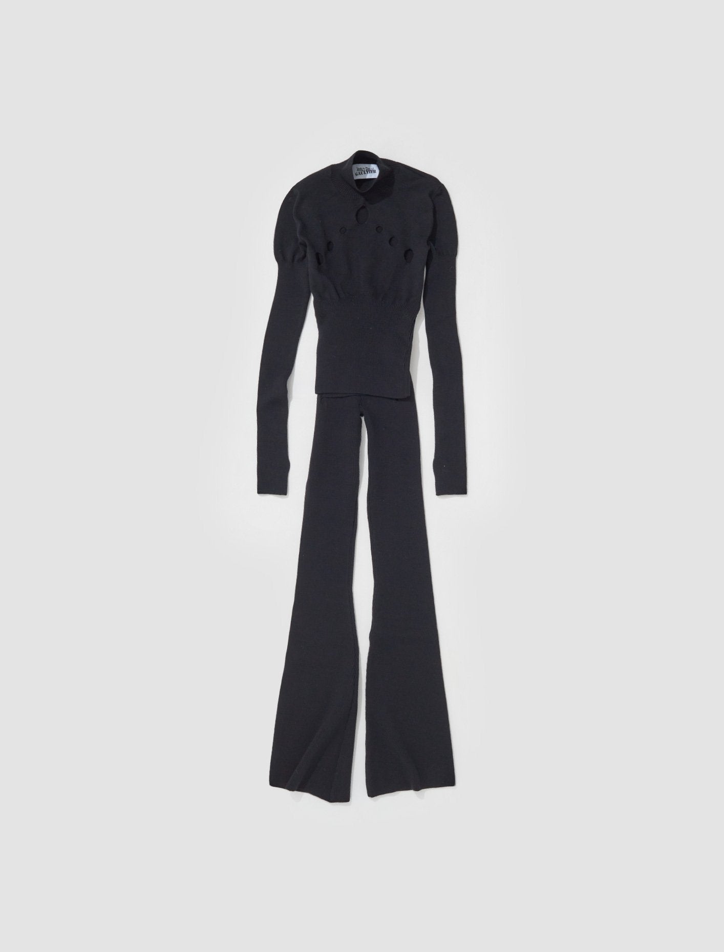 Flared Trousers with Perforated Details in Black