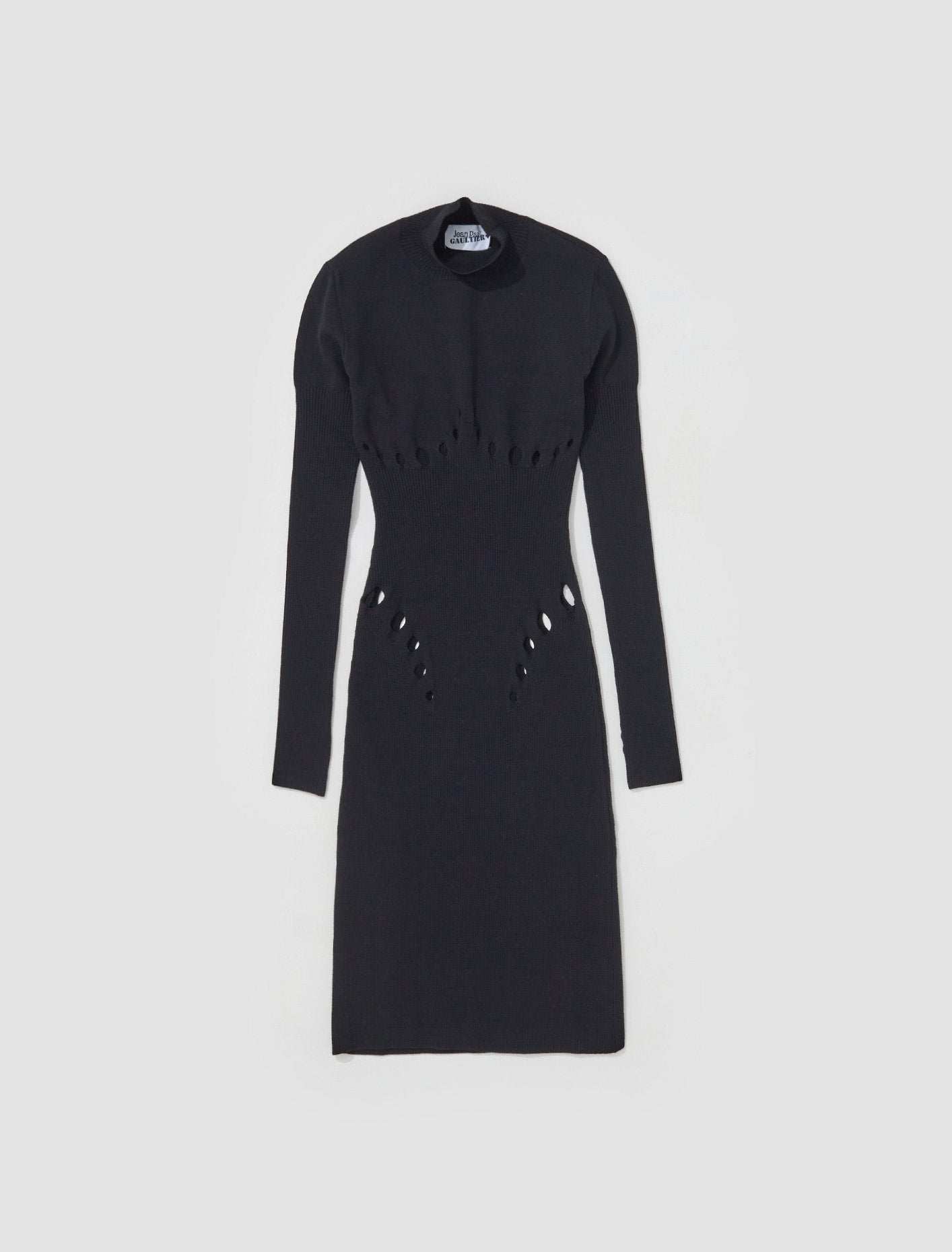 High Neck Dress with Perforated Details in Black