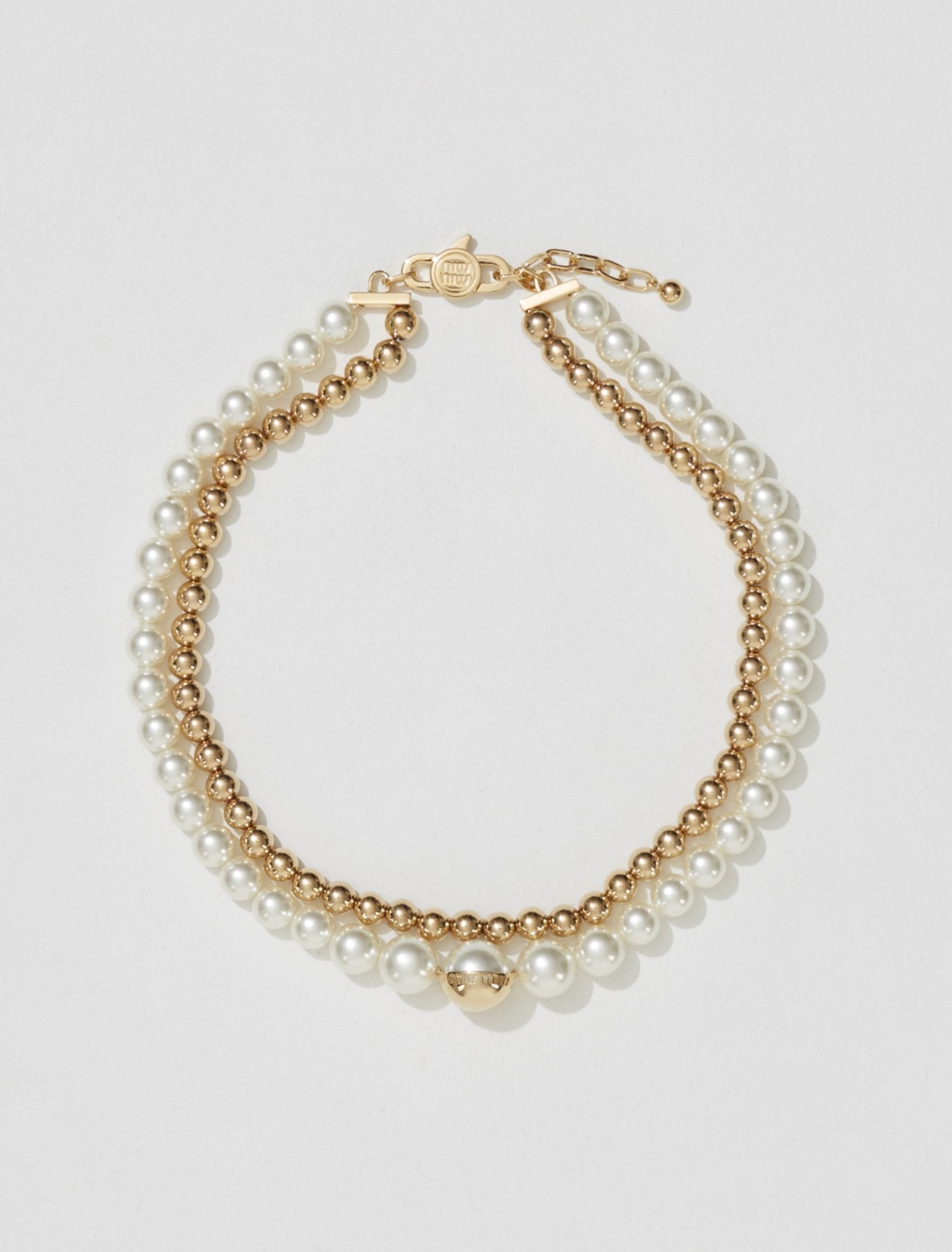 Metal and Pearl Double Necklace in Gold