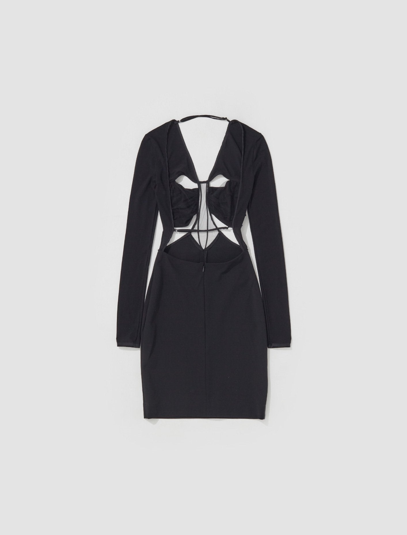 Nensi Dojaka - Deep V-Neck Draped Bra Long Sleeve Mini Dress in Black - AW22NDAW22DR069 Voo Store Nensi Dojaka - Deep V-Neck Draped Bra Long Sleeve Mini Dress in Black - AW22NDAW22DR069 Voo Store