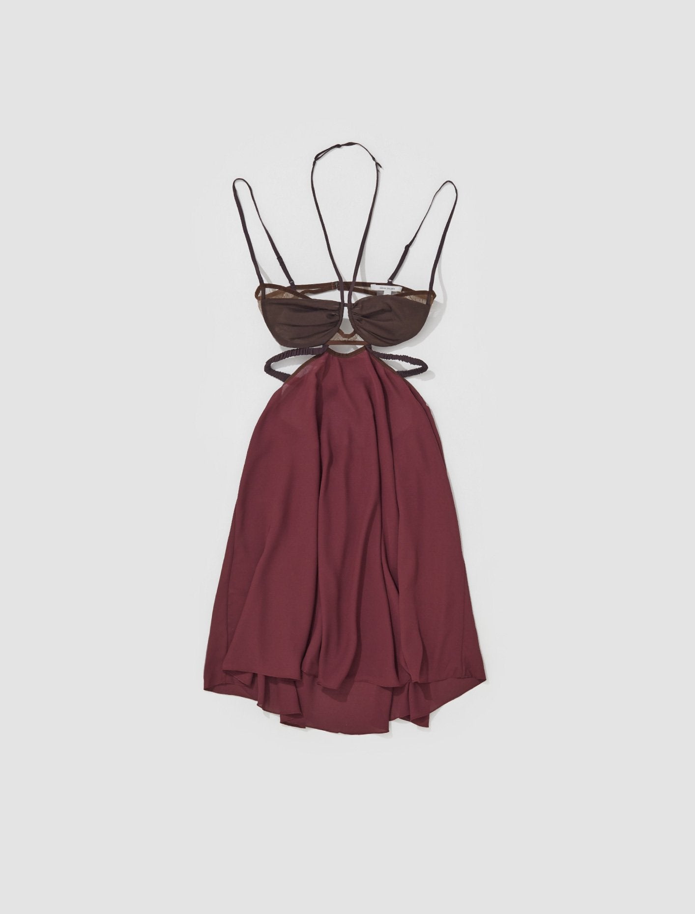 Draped Double Bra Dress with Rouched Straps in Burgundy