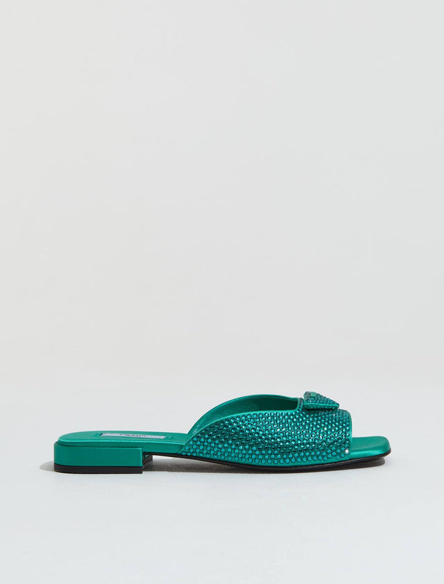 Flat Sandals with Crystals in Turquoise