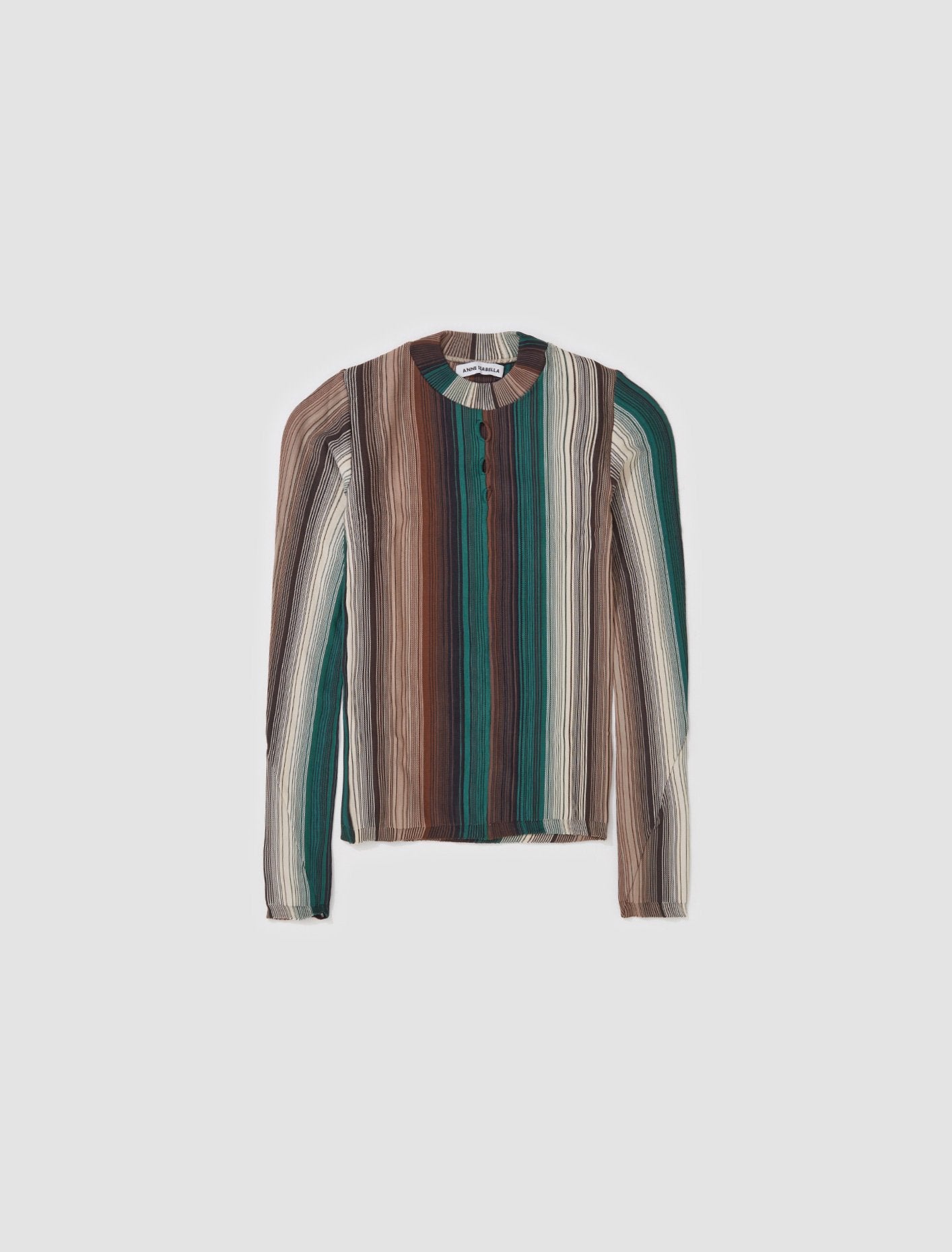 Fade Stripe Long Sleeve Knit Top with Hole Detail in Brown