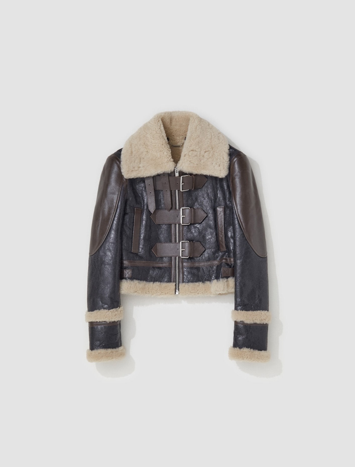 Shearling Jacket with Decor Belts in Black