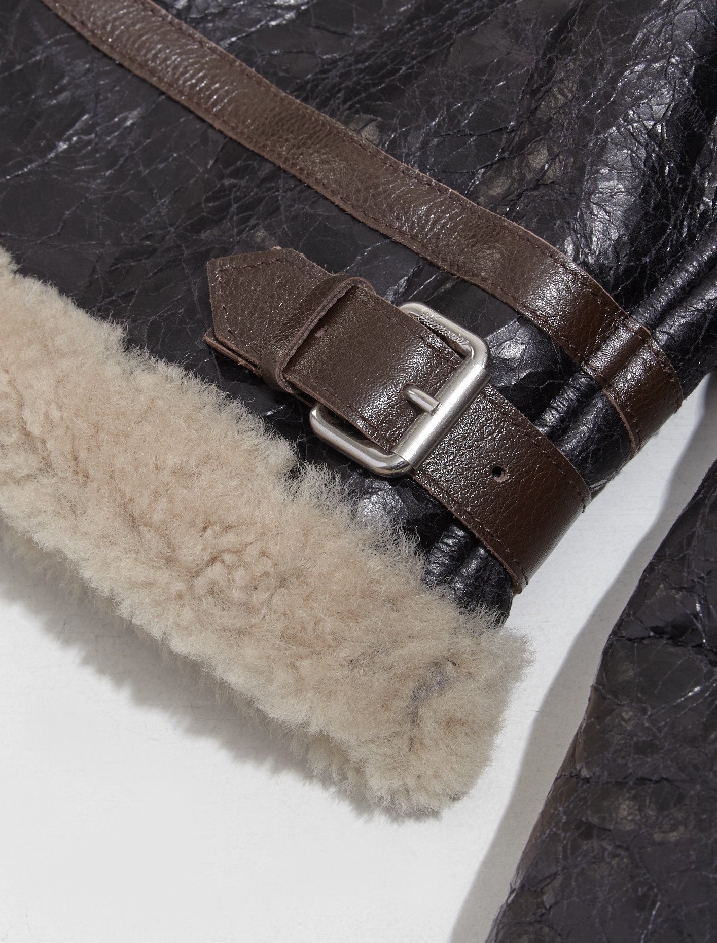 Shearling Jacket with Decor Belts in Black