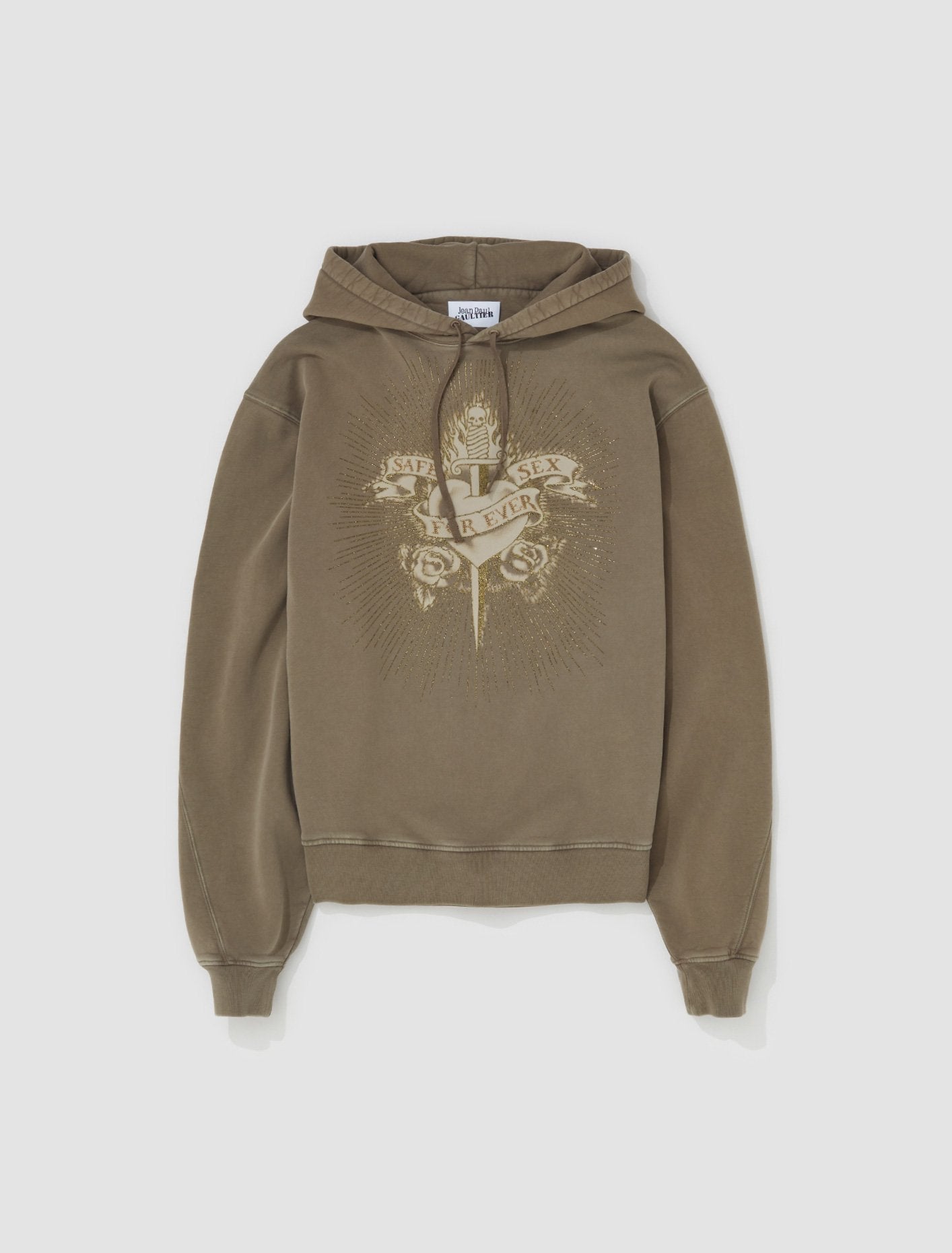 Safe Sex Printed Hoodie in Khaki